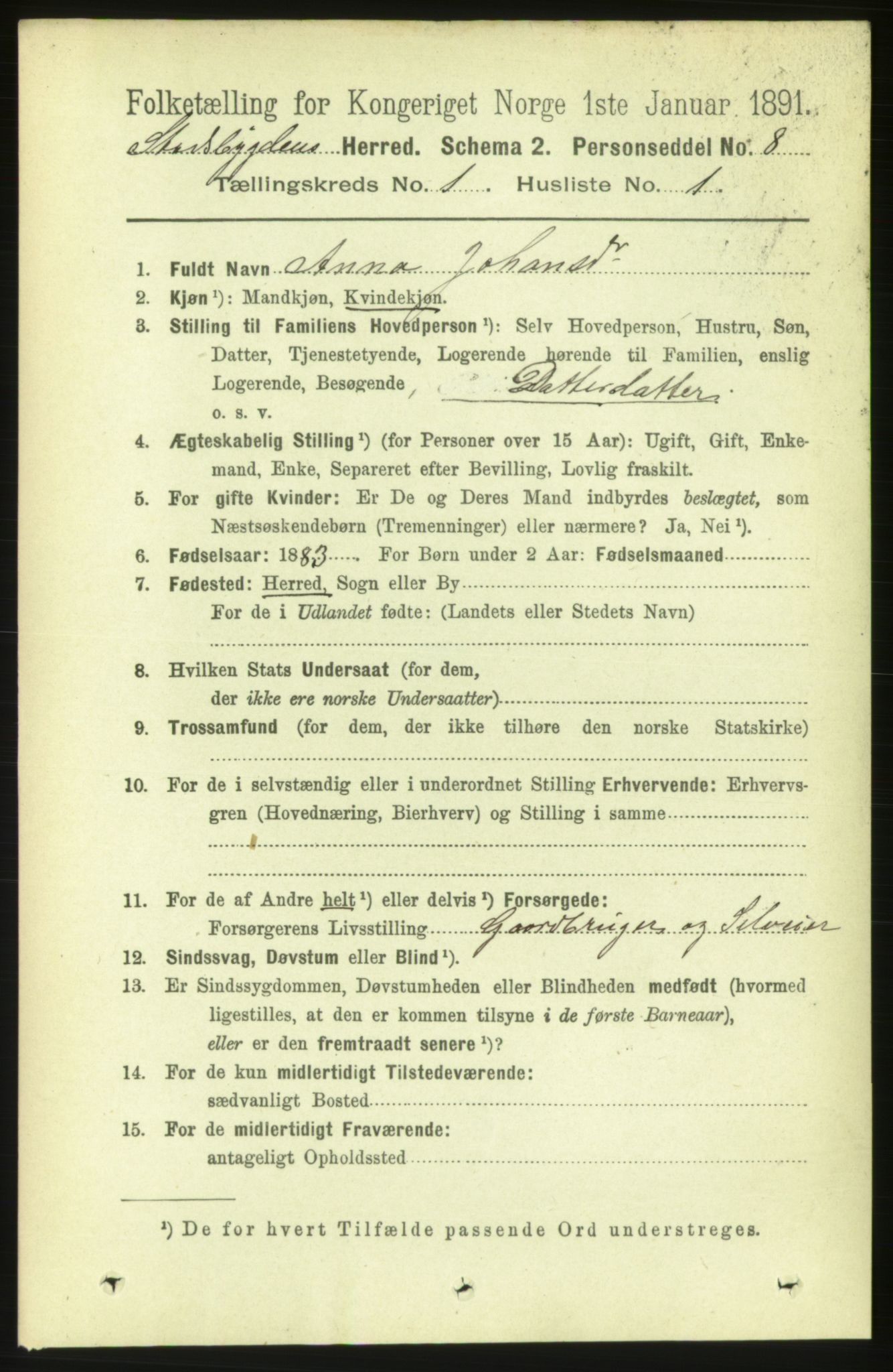 RA, 1891 census for 1625 Stadsbygd, 1891, p. 111