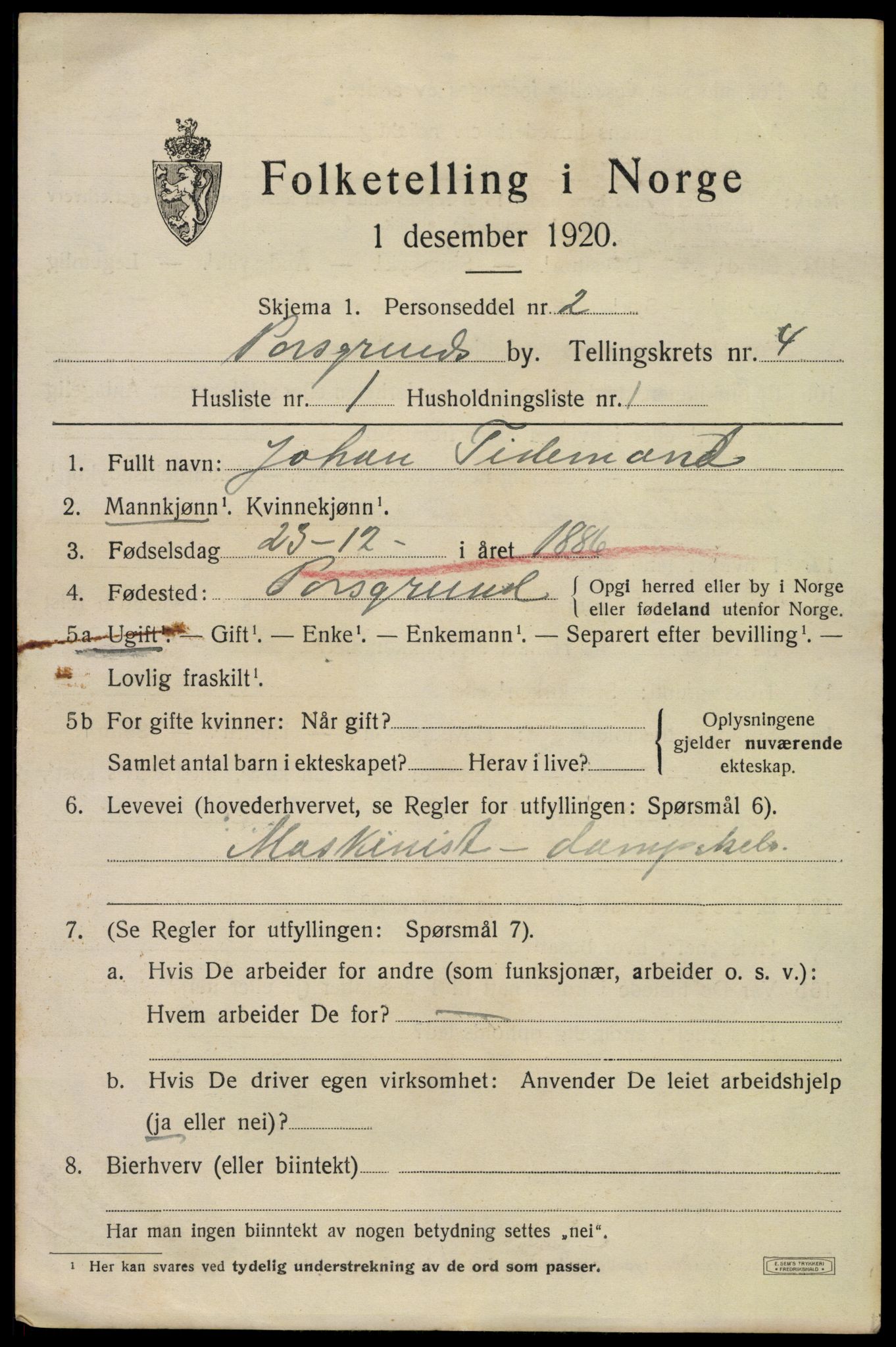 SAKO, 1920 census for Porsgrunn, 1920, p. 18895