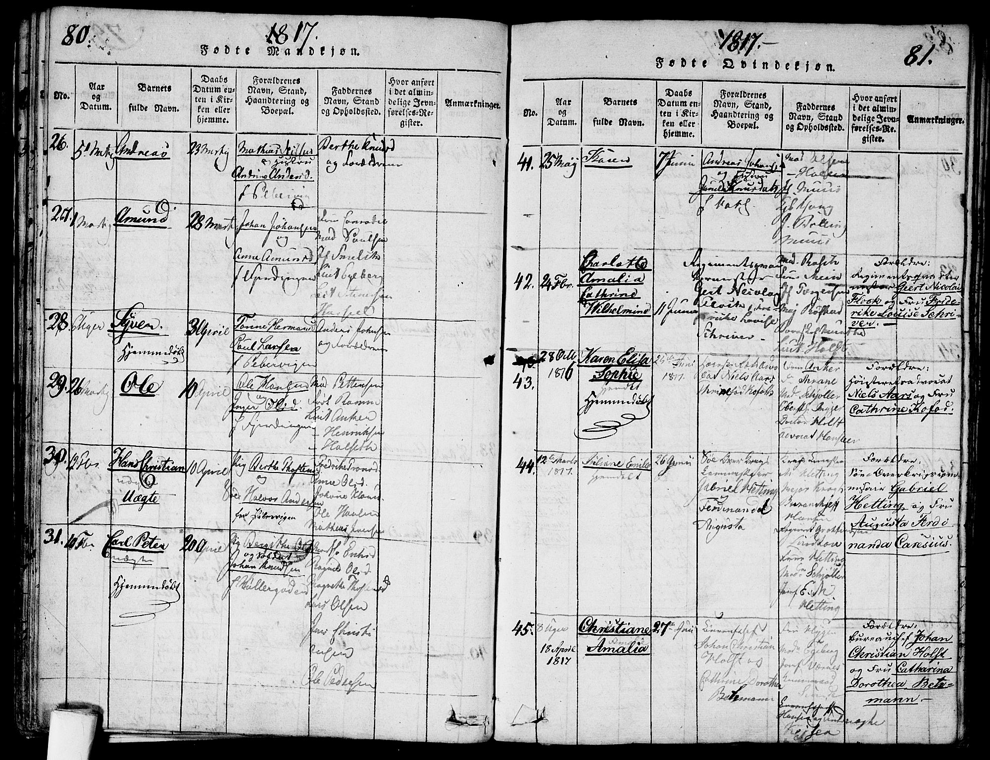 Garnisonsmenigheten Kirkebøker, AV/SAO-A-10846/G/Ga/L0003: Parish register (copy) no. 3, 1815-1819, p. 80-81