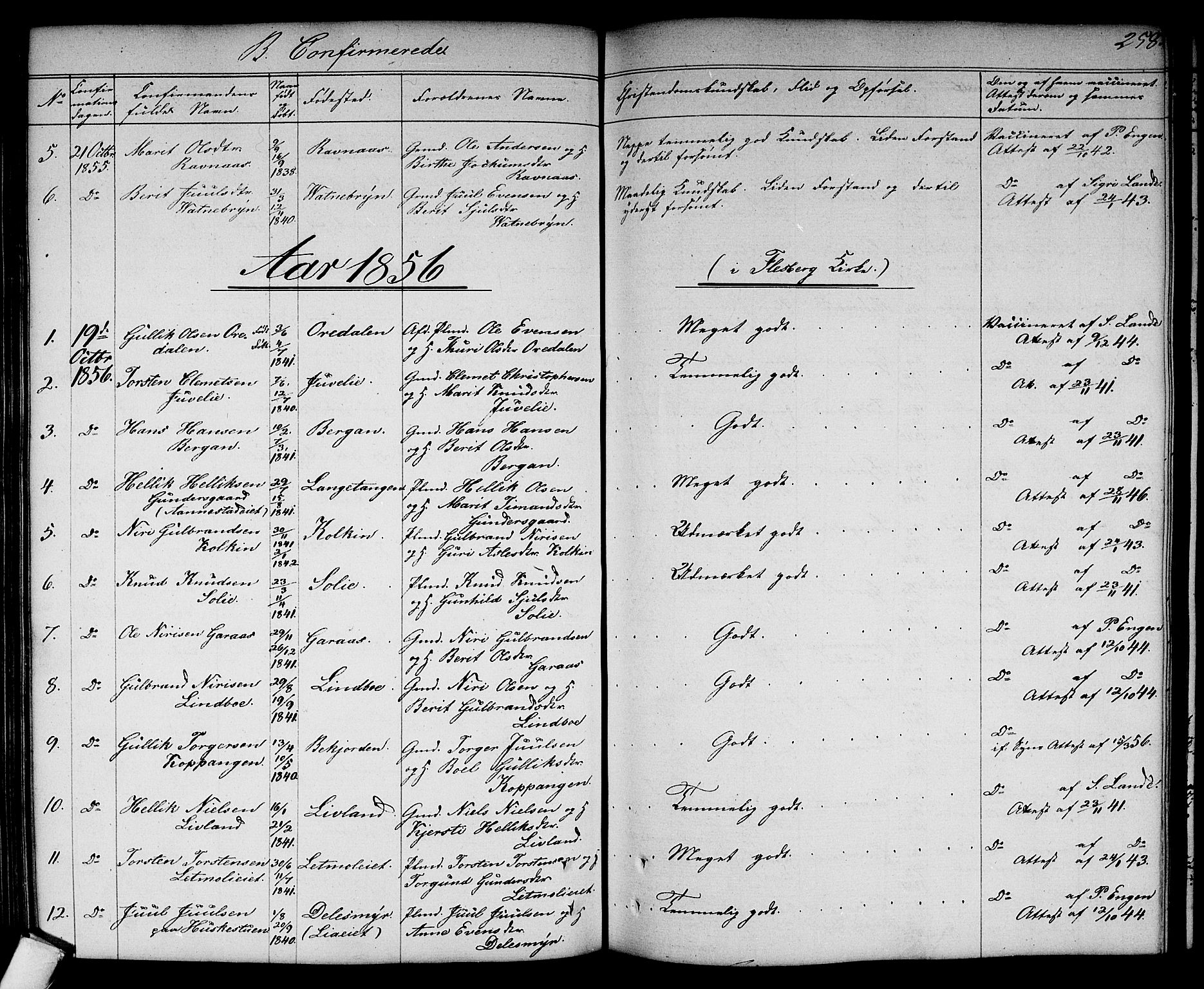 Flesberg kirkebøker, SAKO/A-18/G/Ga/L0002: Parish register (copy) no. I 2, 1834-1860, p. 258