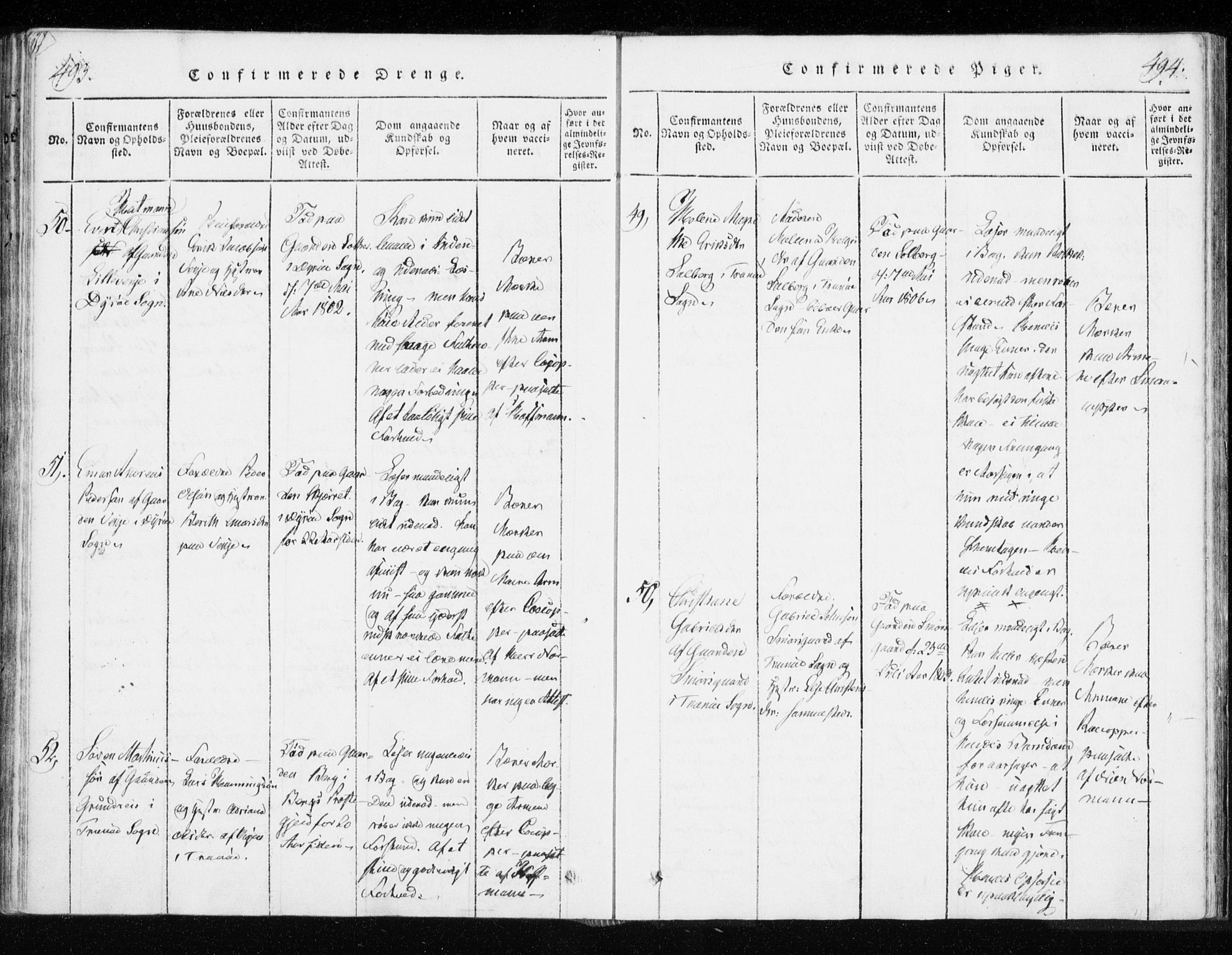 Tranøy sokneprestkontor, AV/SATØ-S-1313/I/Ia/Iaa/L0004kirke: Parish register (official) no. 4, 1820-1829, p. 493-494