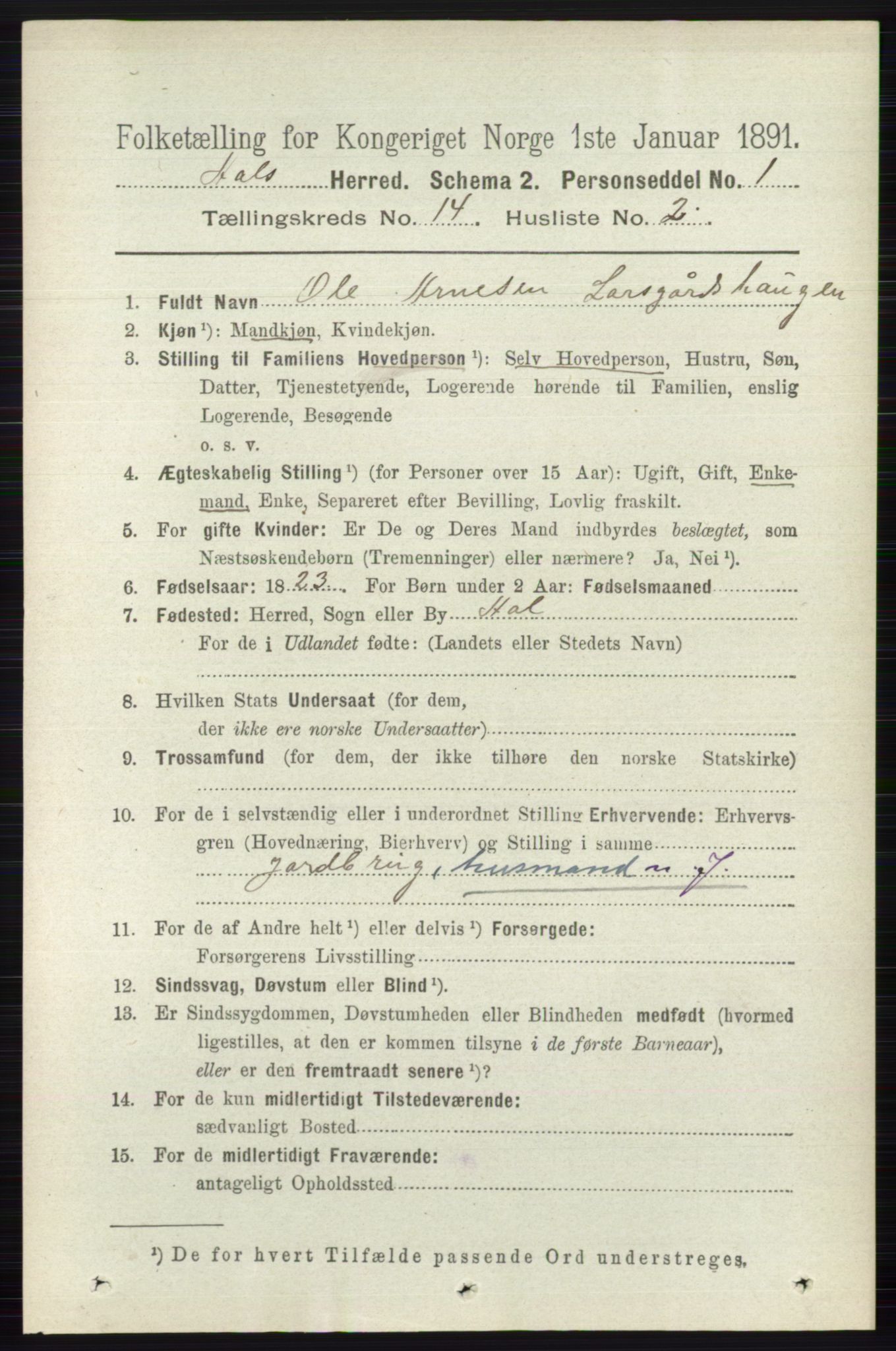 RA, 1891 census for 0619 Ål, 1891, p. 3547