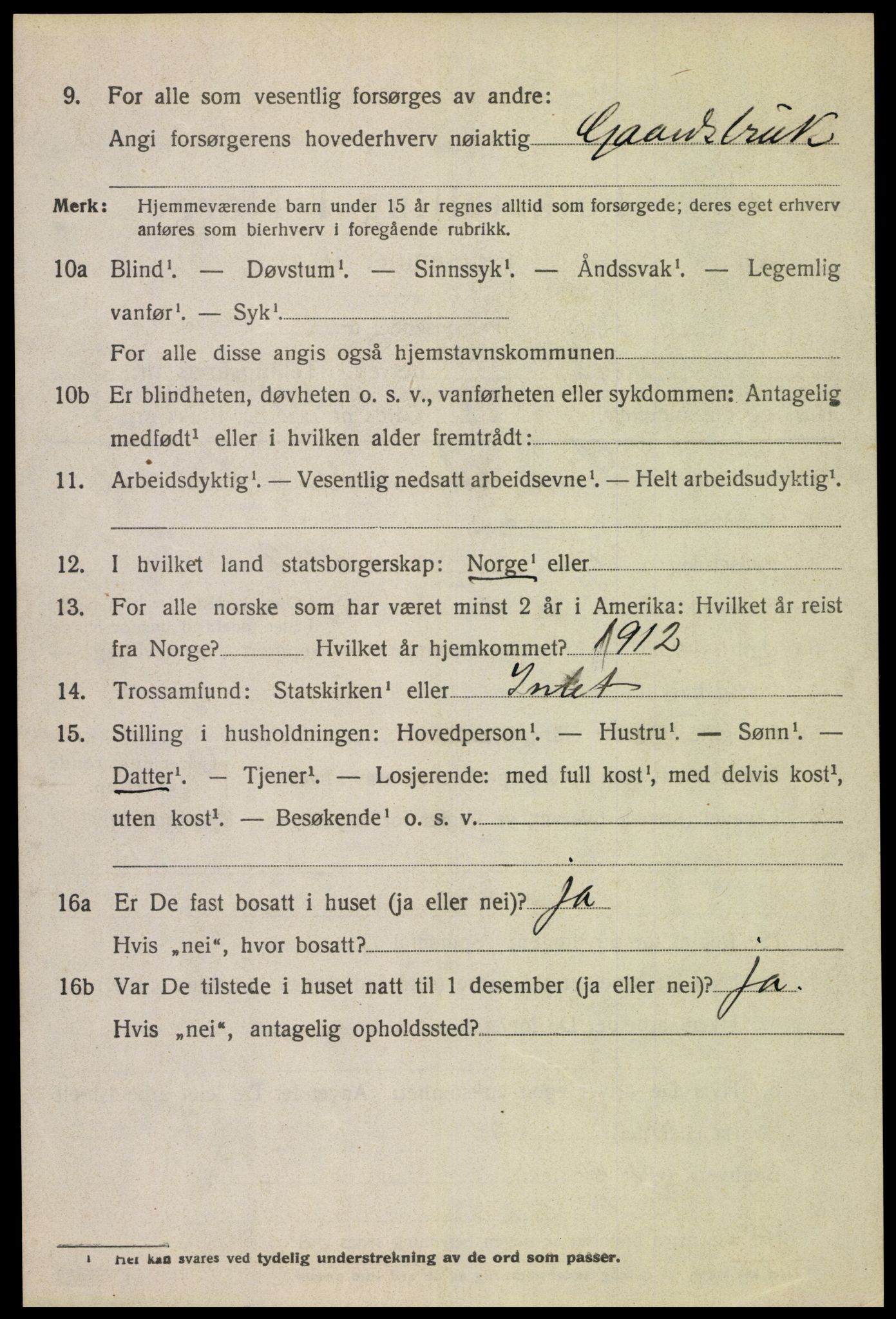 SAK, 1920 census for Tonstad, 1920, p. 1281