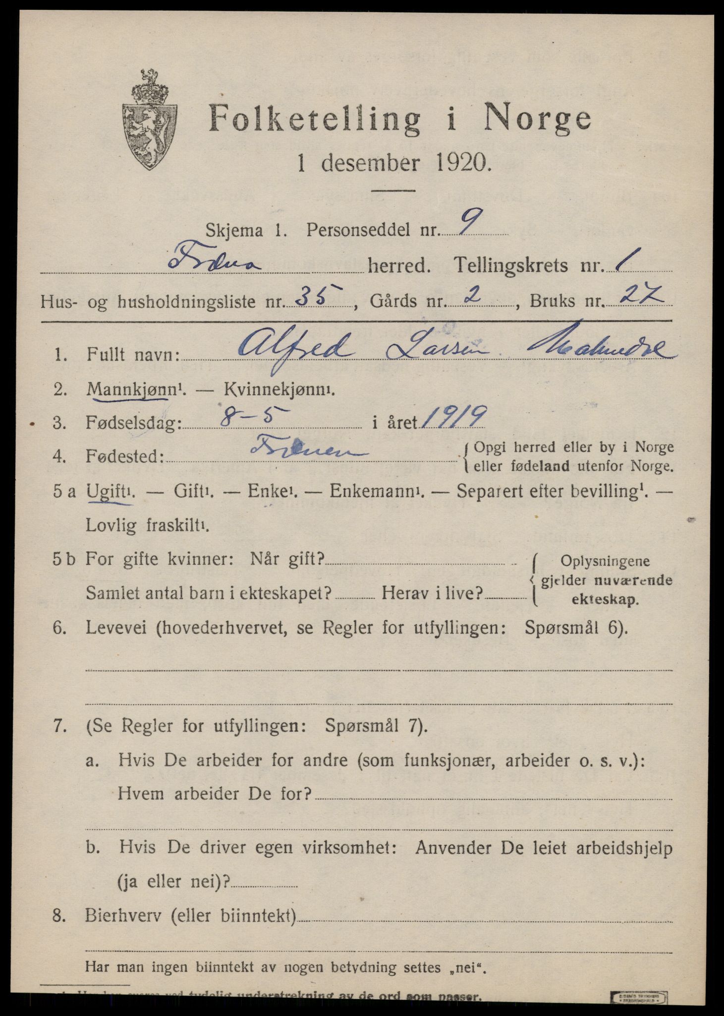 SAT, 1920 census for Fræna, 1920, p. 1511