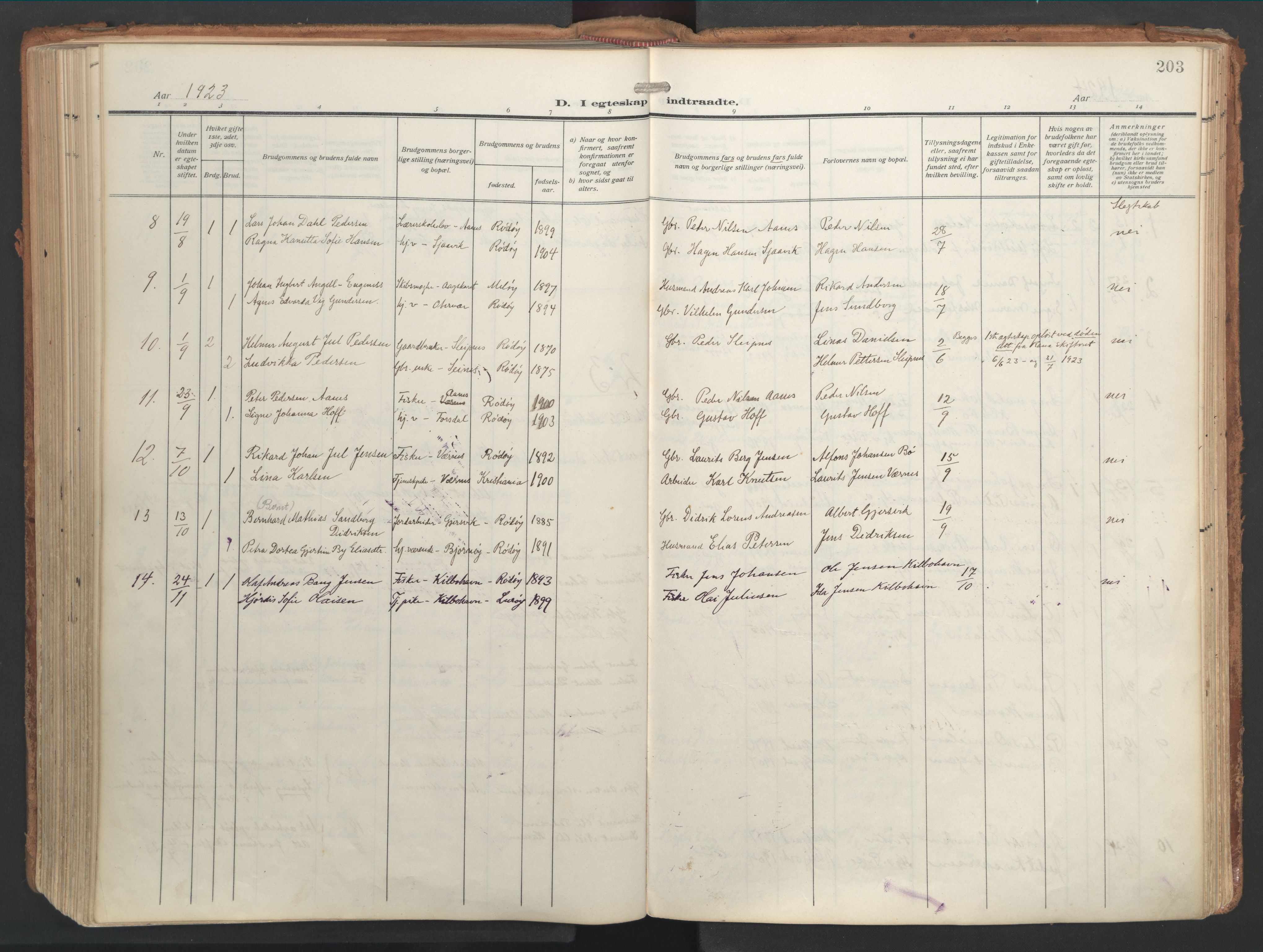 Ministerialprotokoller, klokkerbøker og fødselsregistre - Nordland, SAT/A-1459/841/L0614: Parish register (official) no. 841A17, 1911-1925, p. 203