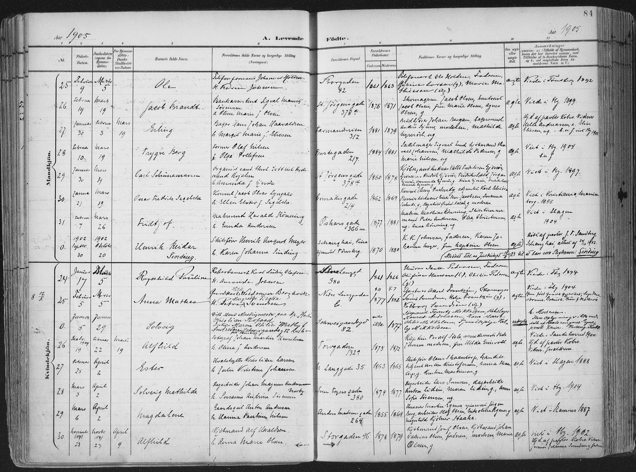Tønsberg kirkebøker, SAKO/A-330/F/Fa/L0014: Parish register (official) no. I 14, 1900-1913, p. 84