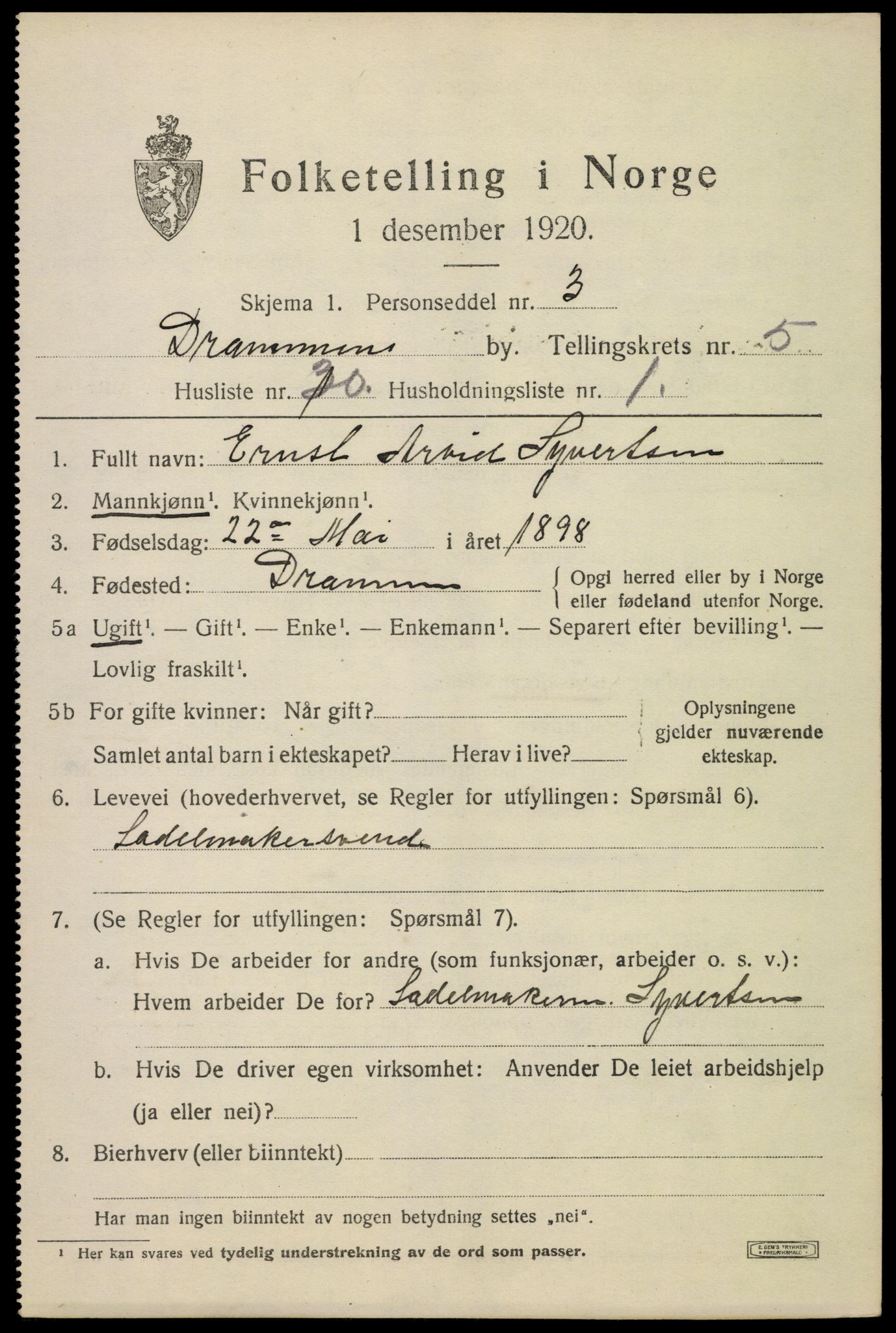 SAKO, 1920 census for Drammen, 1920, p. 36763