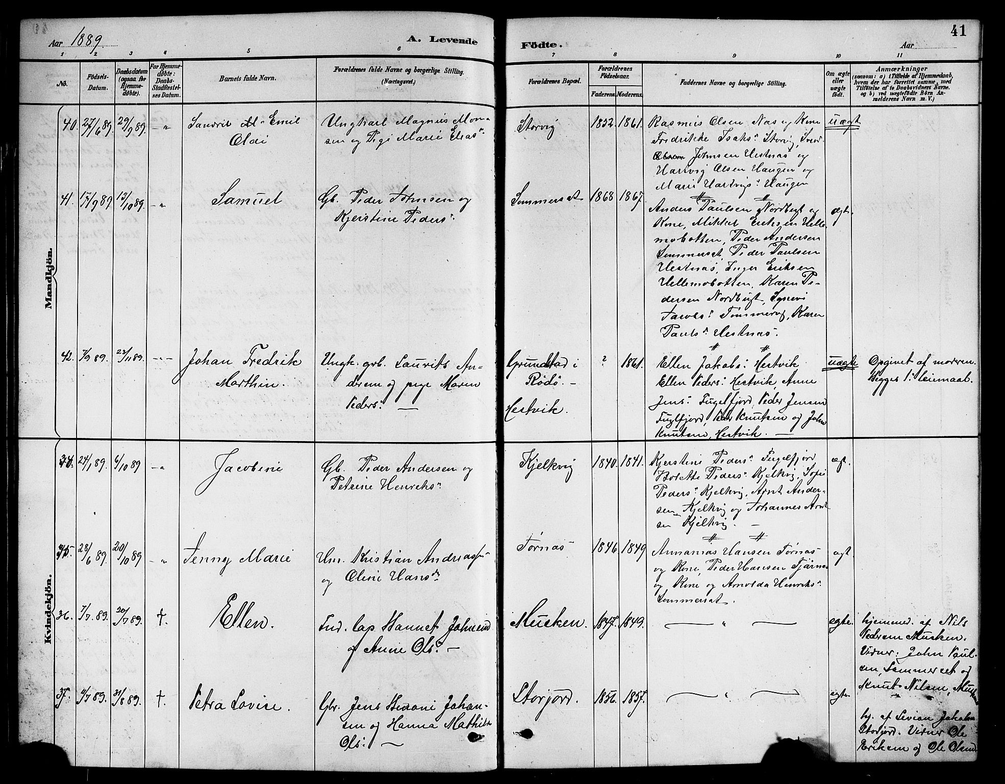 Ministerialprotokoller, klokkerbøker og fødselsregistre - Nordland, AV/SAT-A-1459/861/L0876: Parish register (copy) no. 861C02, 1887-1903, p. 41