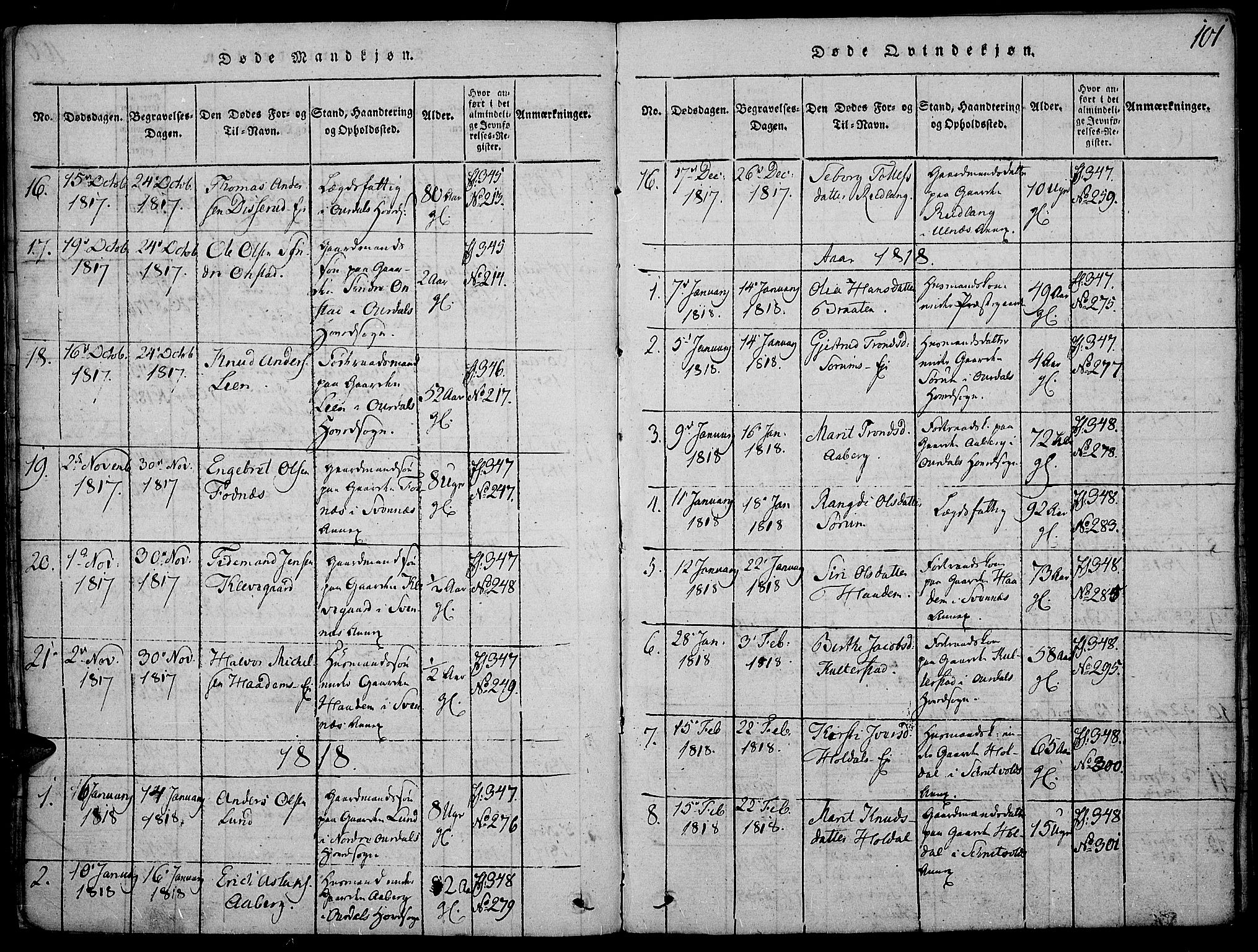 Nord-Aurdal prestekontor, SAH/PREST-132/H/Ha/Haa/L0002: Parish register (official) no. 2, 1816-1828, p. 101