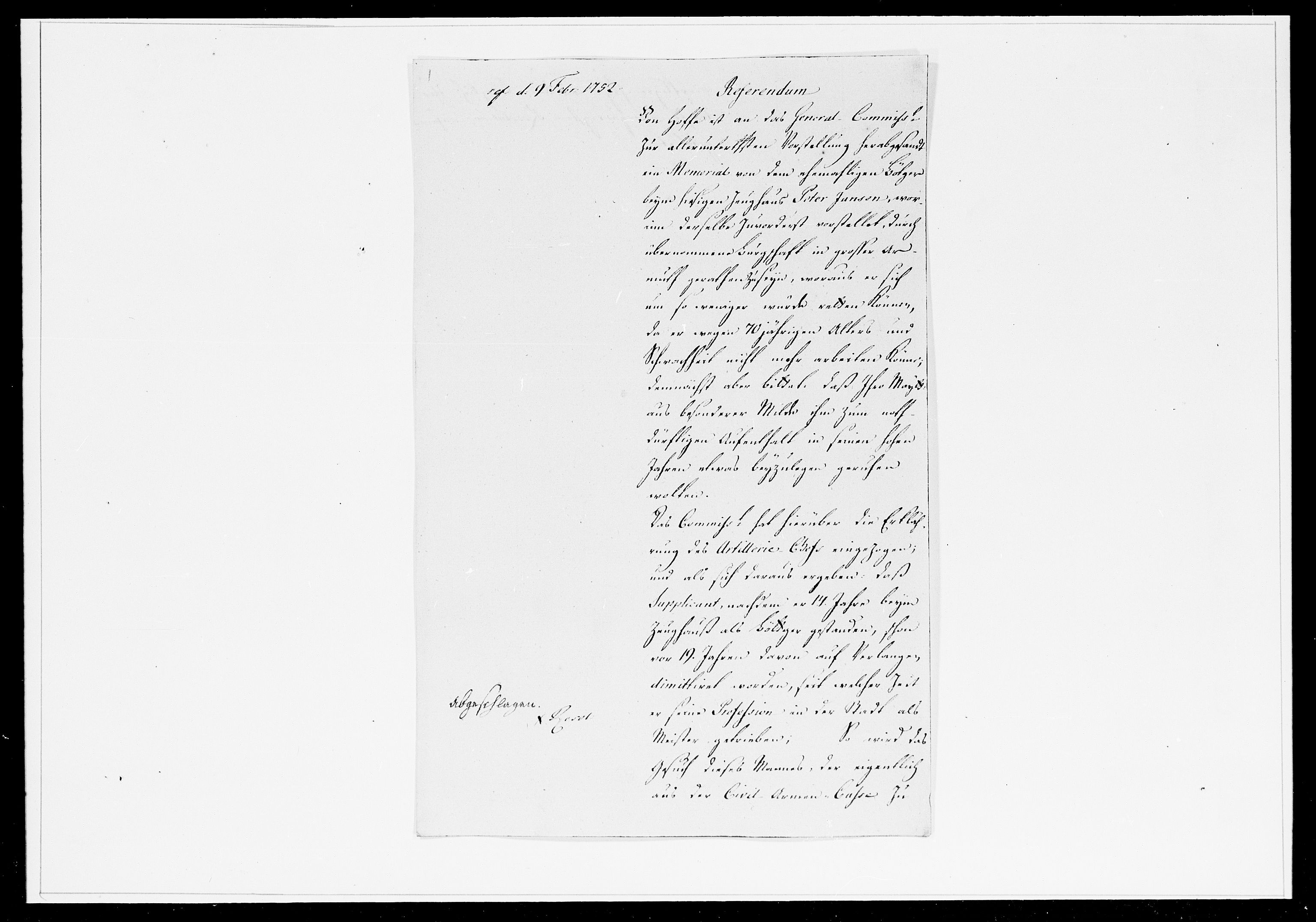 Krigskollegiet, Krigskancelliet, DRA/A-0006/-/1233-1240: Refererede sager, 1752, p. 27