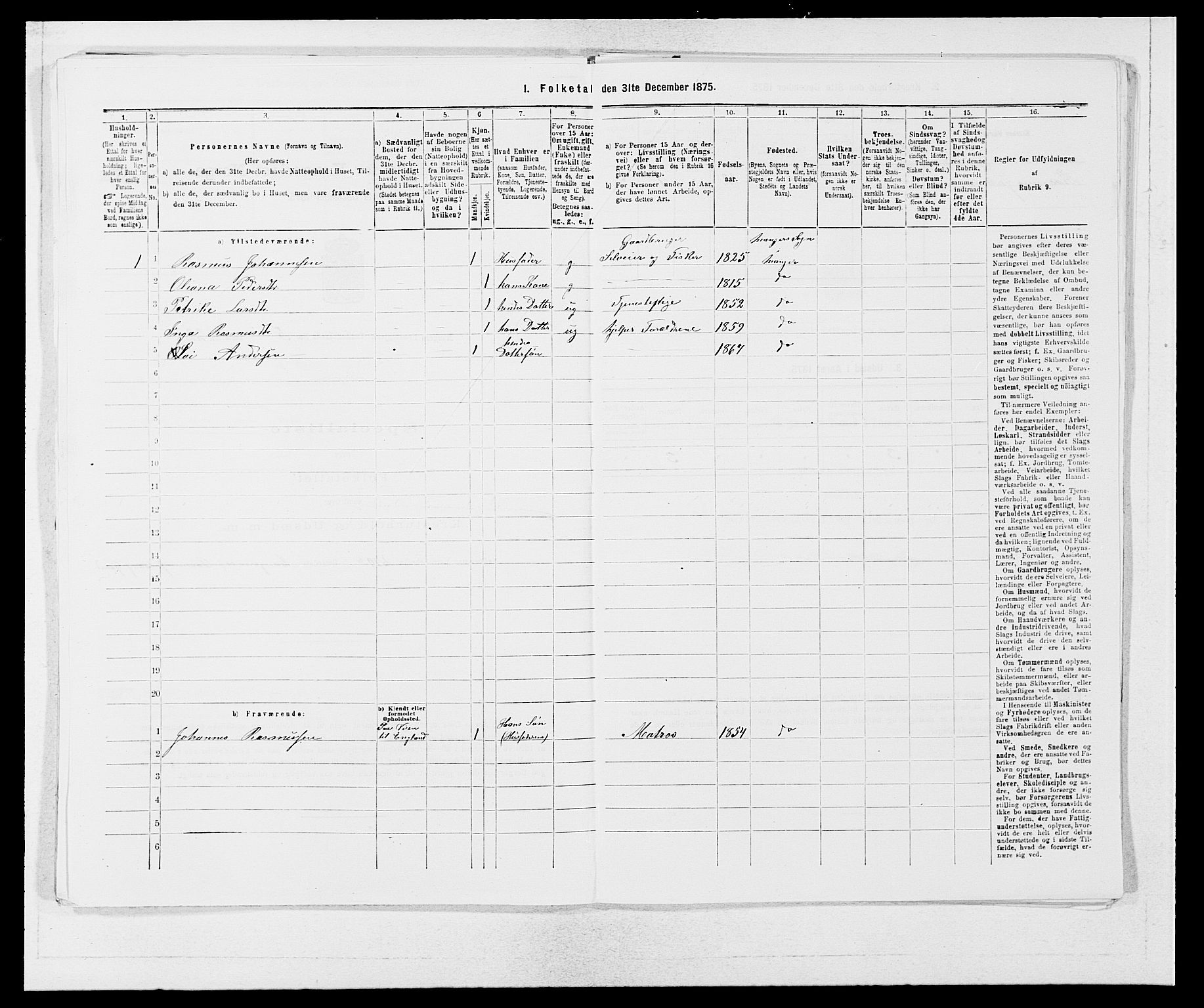 SAB, 1875 census for 1261P Manger, 1875, p. 749