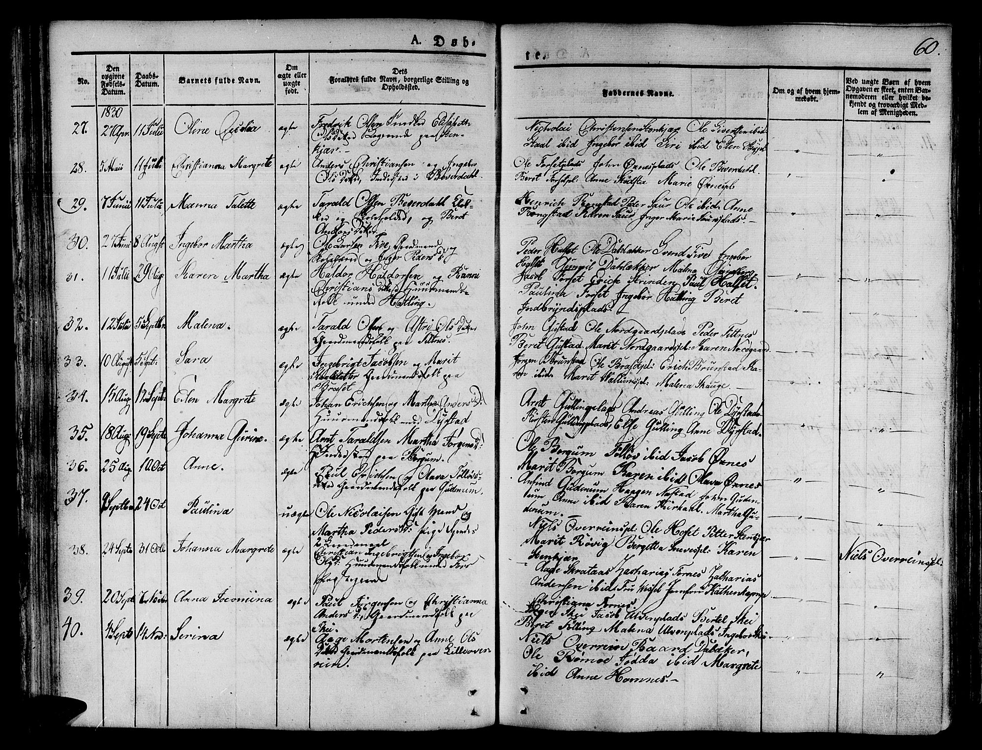 Ministerialprotokoller, klokkerbøker og fødselsregistre - Nord-Trøndelag, AV/SAT-A-1458/746/L0445: Parish register (official) no. 746A04, 1826-1846, p. 60