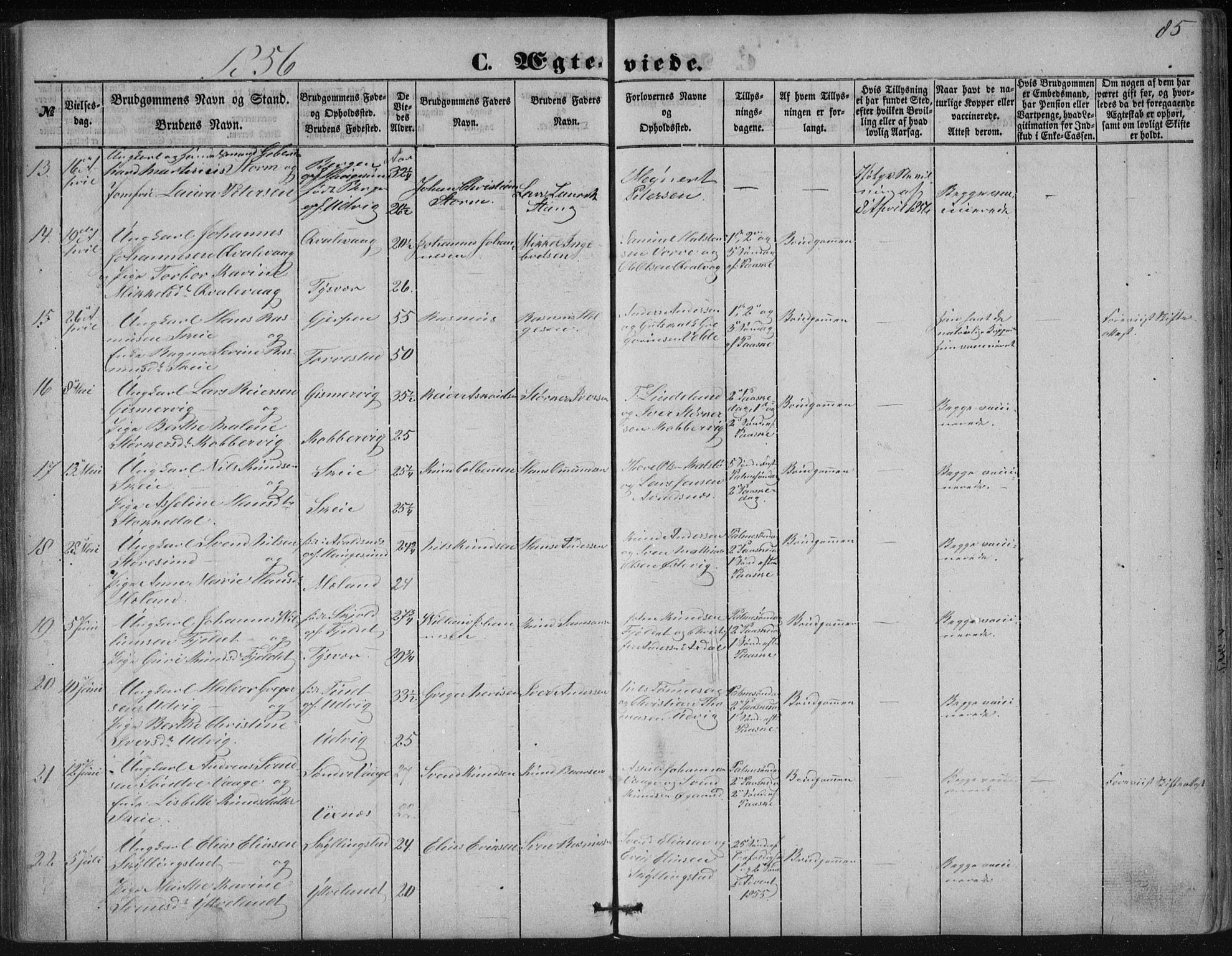 Avaldsnes sokneprestkontor, SAST/A -101851/H/Ha/Haa/L0009: Parish register (official) no. A 9, 1853-1865, p. 85