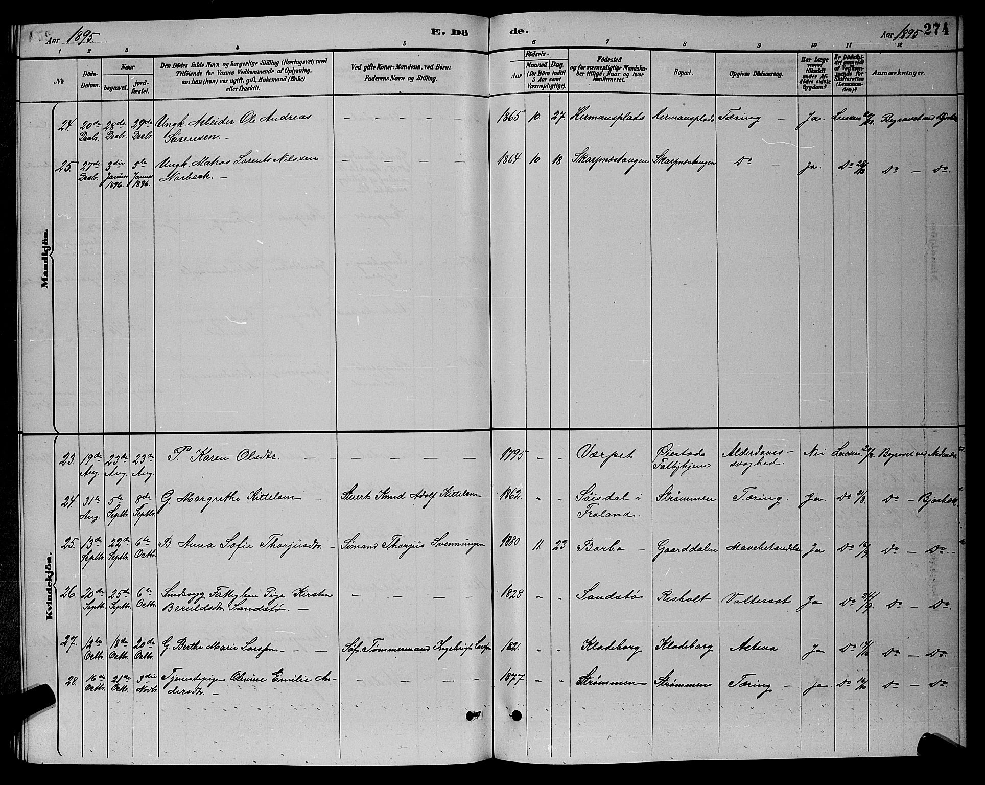 Øyestad sokneprestkontor, AV/SAK-1111-0049/F/Fb/L0009: Parish register (copy) no. B 9, 1886-1896, p. 274