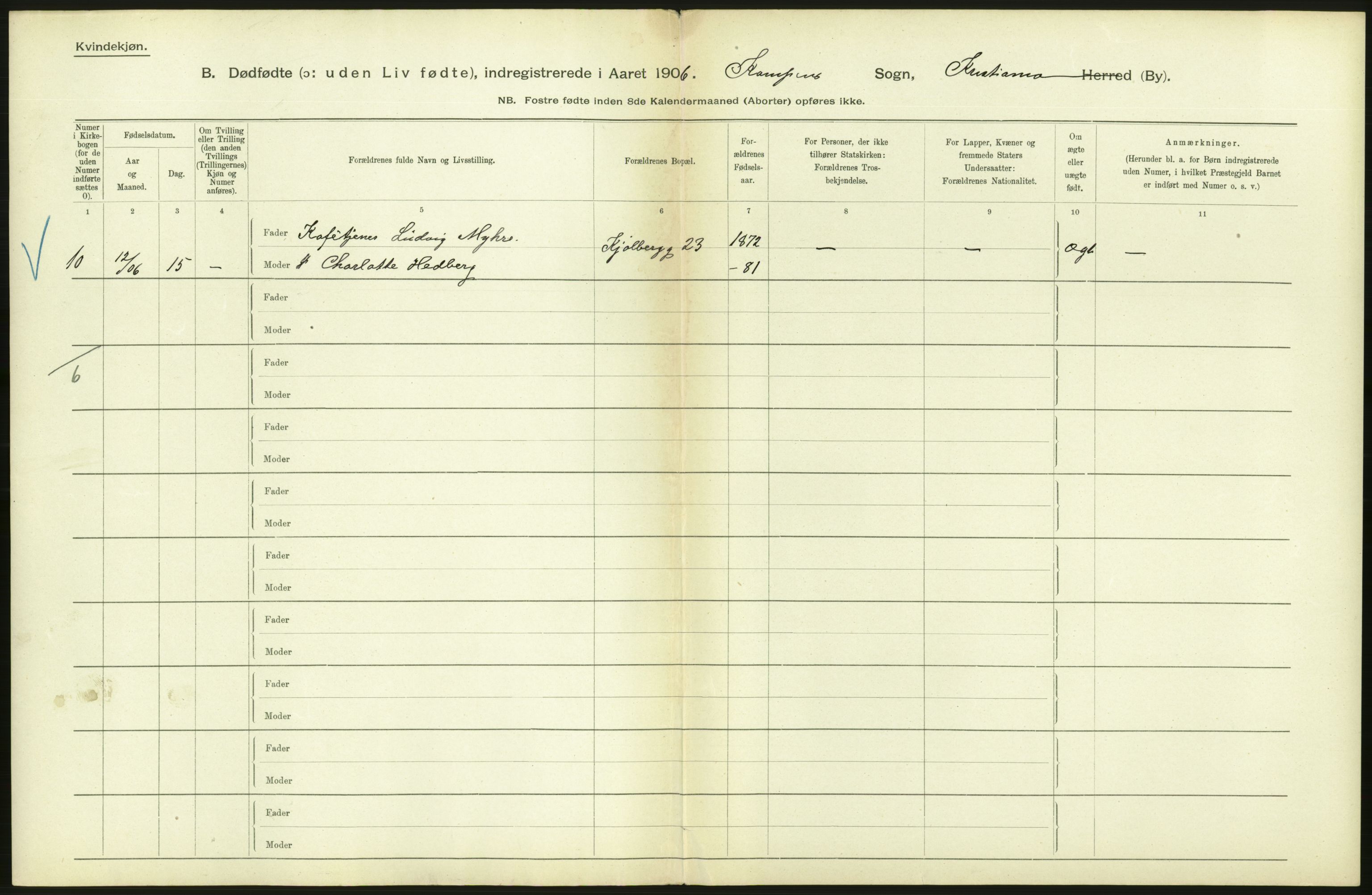 Statistisk sentralbyrå, Sosiodemografiske emner, Befolkning, RA/S-2228/D/Df/Dfa/Dfad/L0010: Kristiania: Døde, dødfødte, 1906, p. 42