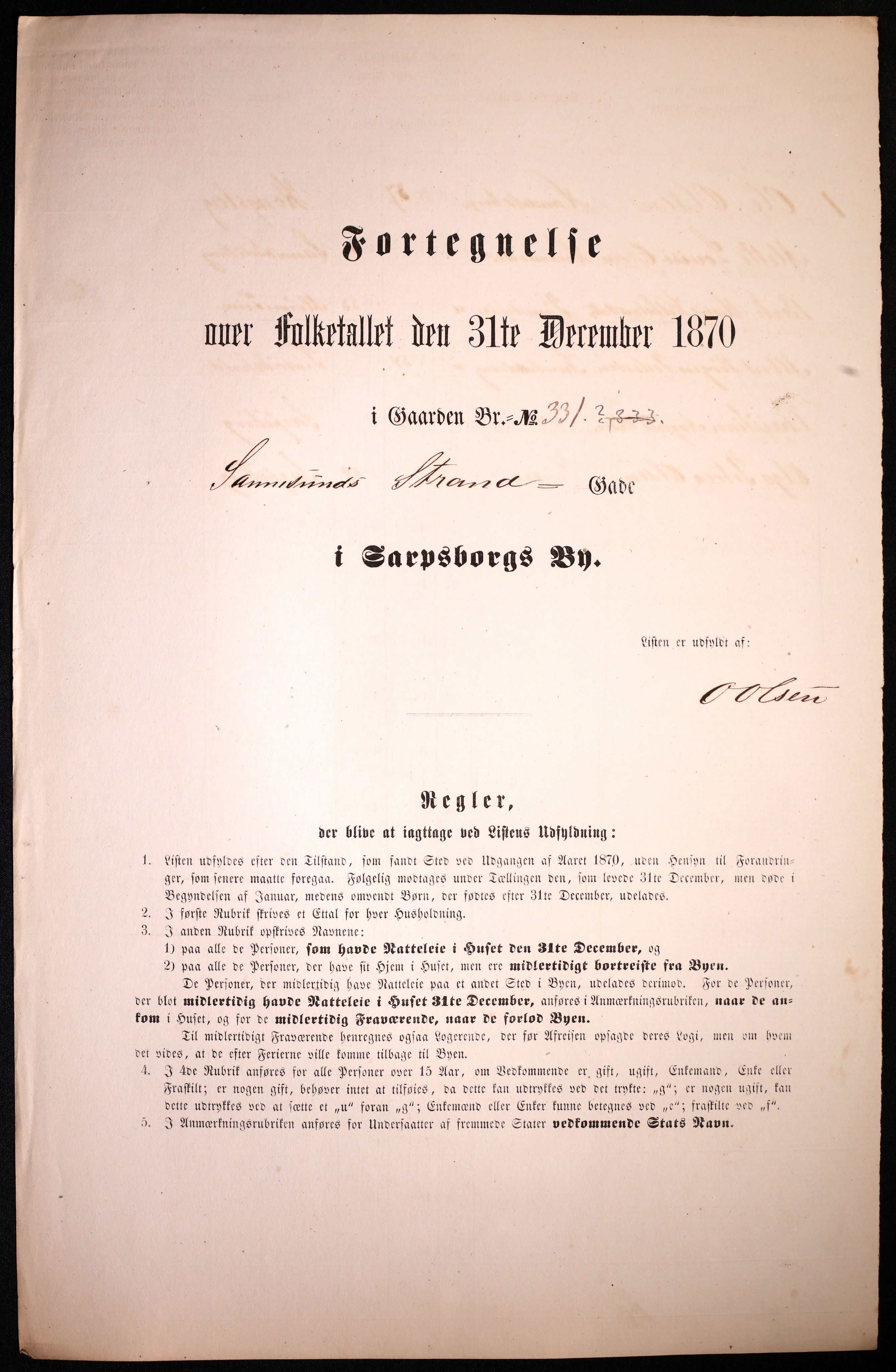 RA, 1870 census for 0102 Sarpsborg, 1870, p. 249