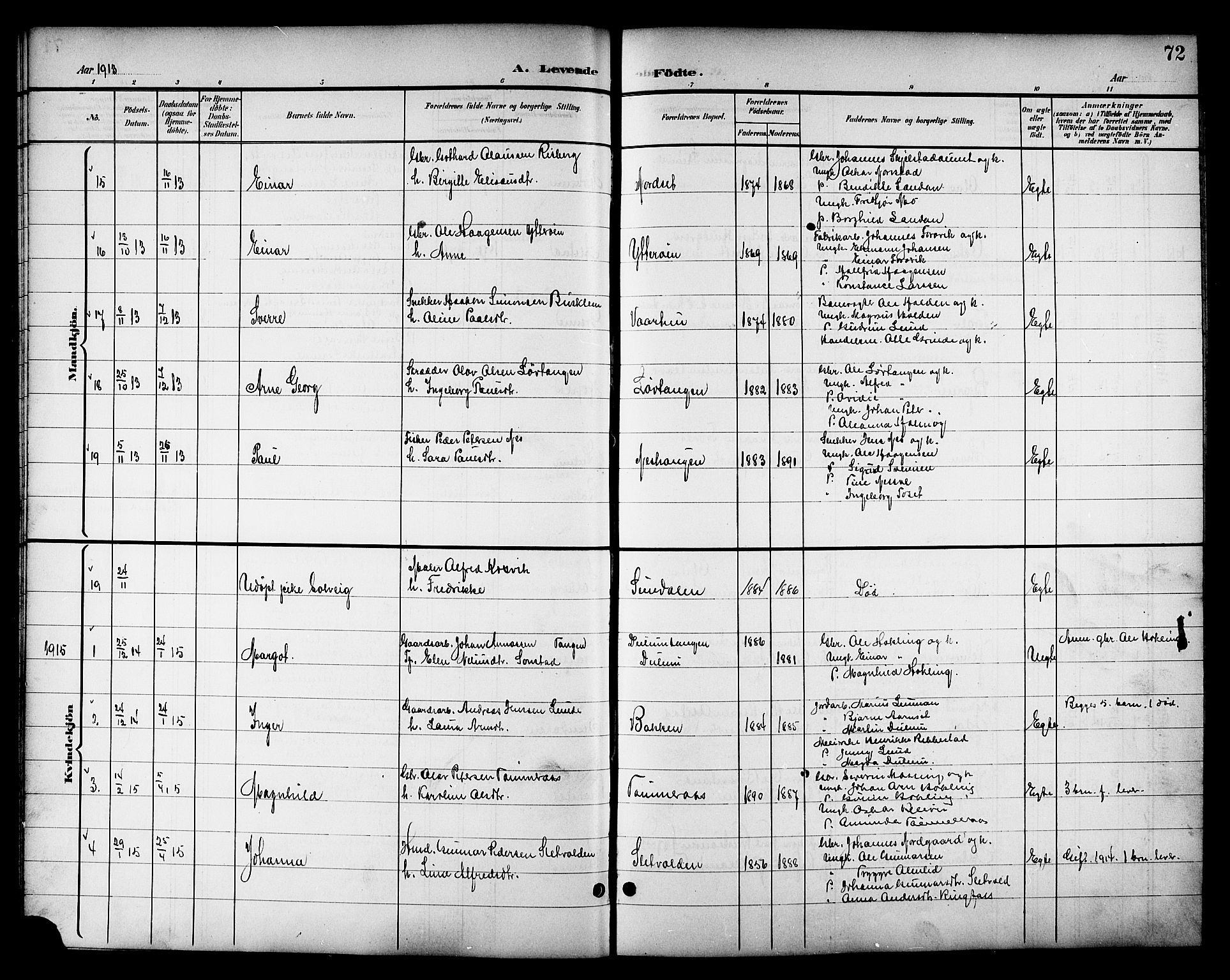 Ministerialprotokoller, klokkerbøker og fødselsregistre - Nord-Trøndelag, SAT/A-1458/714/L0135: Parish register (copy) no. 714C04, 1899-1918, p. 72