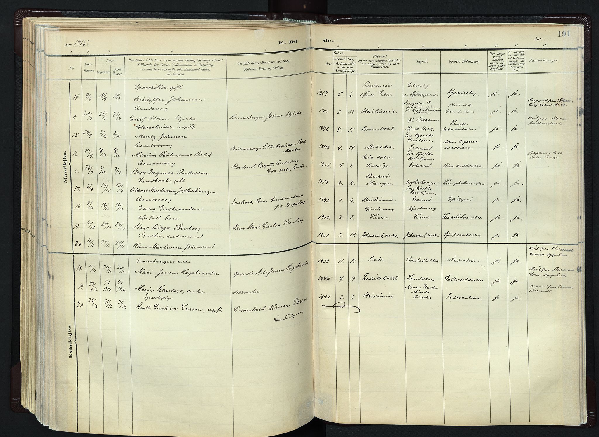 Vestre Bærum prestekontor Kirkebøker, AV/SAO-A-10209a/F/Fa/L0001: Parish register (official) no. 1, 1896-1923, p. 191