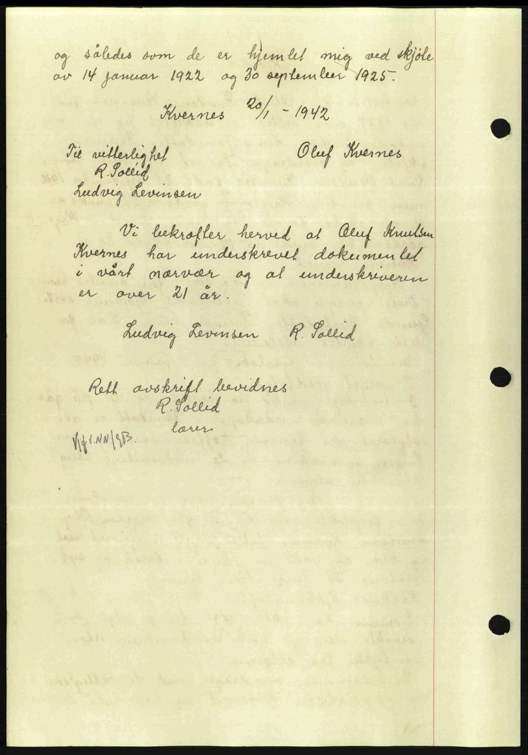 Nordmøre sorenskriveri, AV/SAT-A-4132/1/2/2Ca: Mortgage book no. A92, 1942-1942, Diary no: : 540/1942