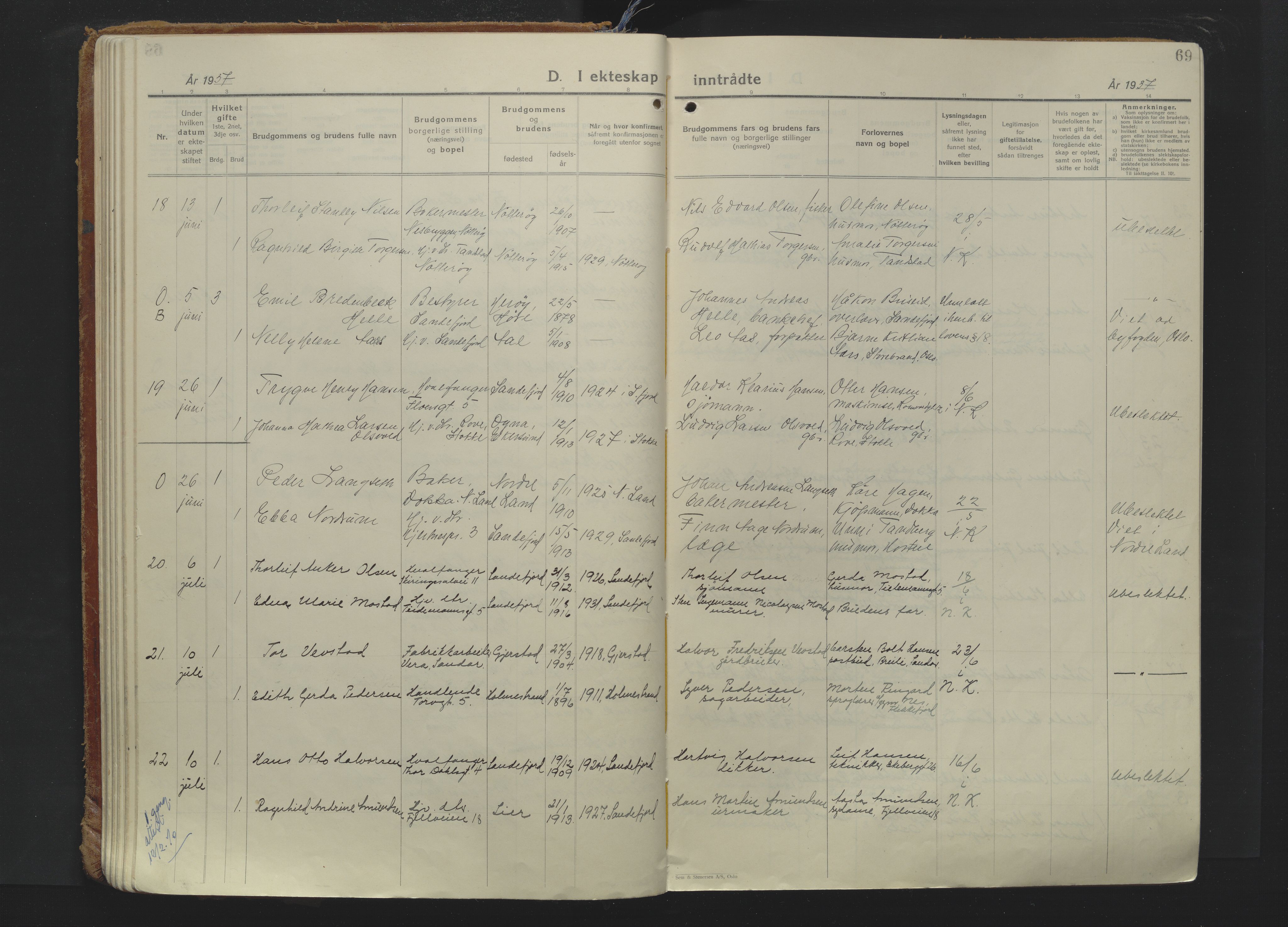 Sandefjord kirkebøker, AV/SAKO-A-315/F/Fa/L0009: Parish register (official) no. 9, 1926-1945, p. 69