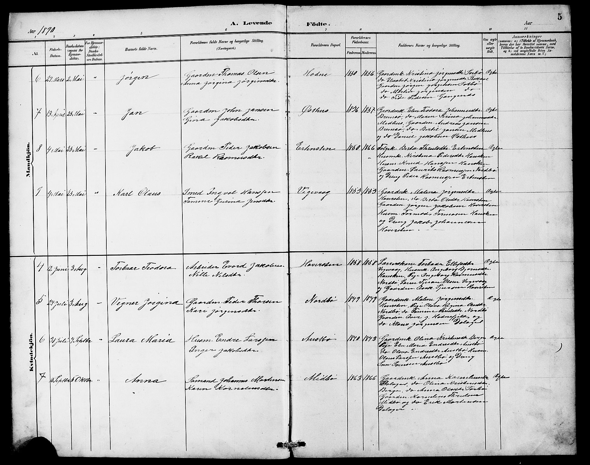 Rennesøy sokneprestkontor, SAST/A -101827/H/Ha/Hab/L0010: Parish register (copy) no. B 9, 1890-1918, p. 5