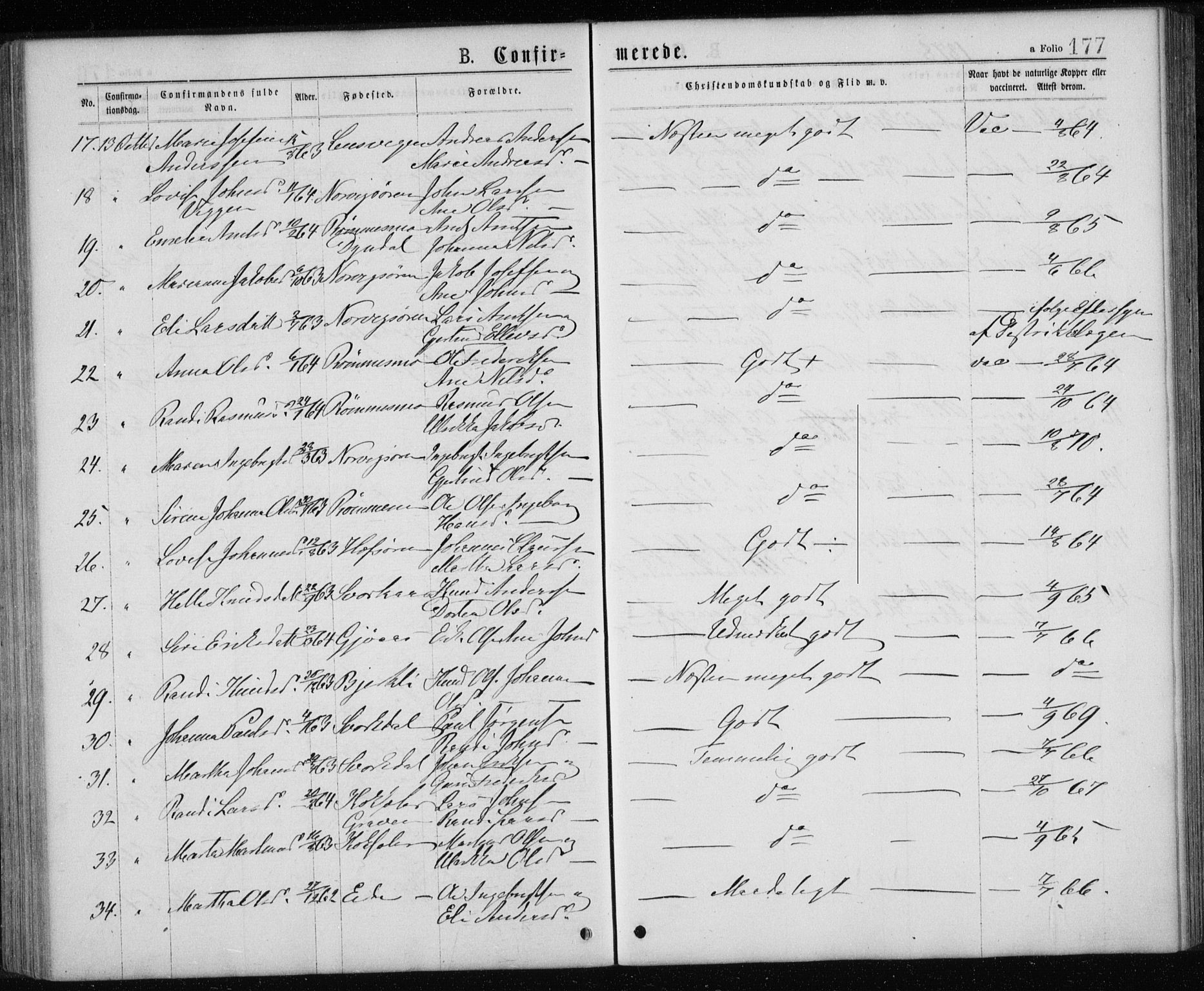 Ministerialprotokoller, klokkerbøker og fødselsregistre - Sør-Trøndelag, AV/SAT-A-1456/668/L0817: Parish register (copy) no. 668C06, 1873-1884, p. 177