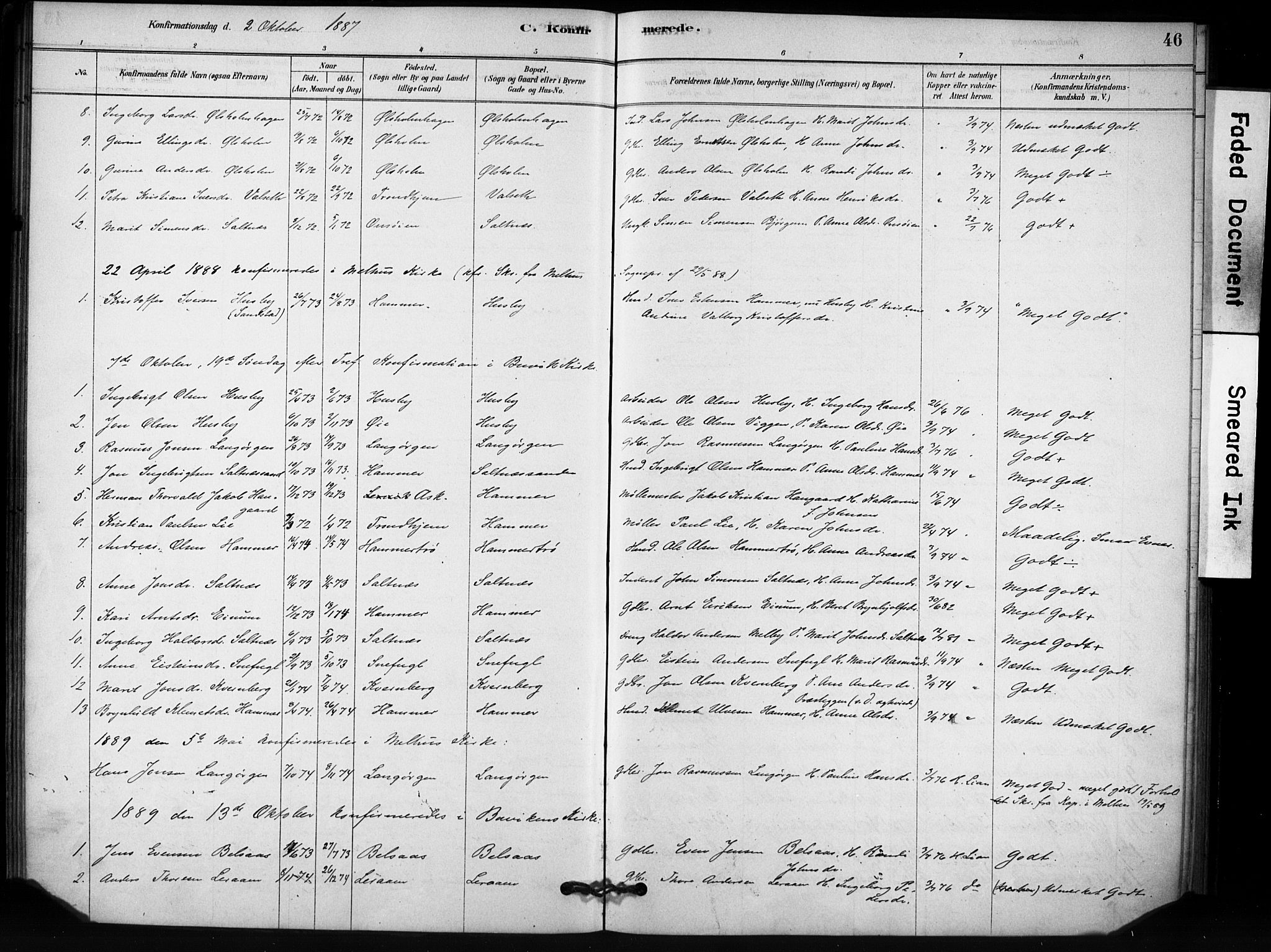 Ministerialprotokoller, klokkerbøker og fødselsregistre - Sør-Trøndelag, SAT/A-1456/666/L0786: Parish register (official) no. 666A04, 1878-1895, p. 46