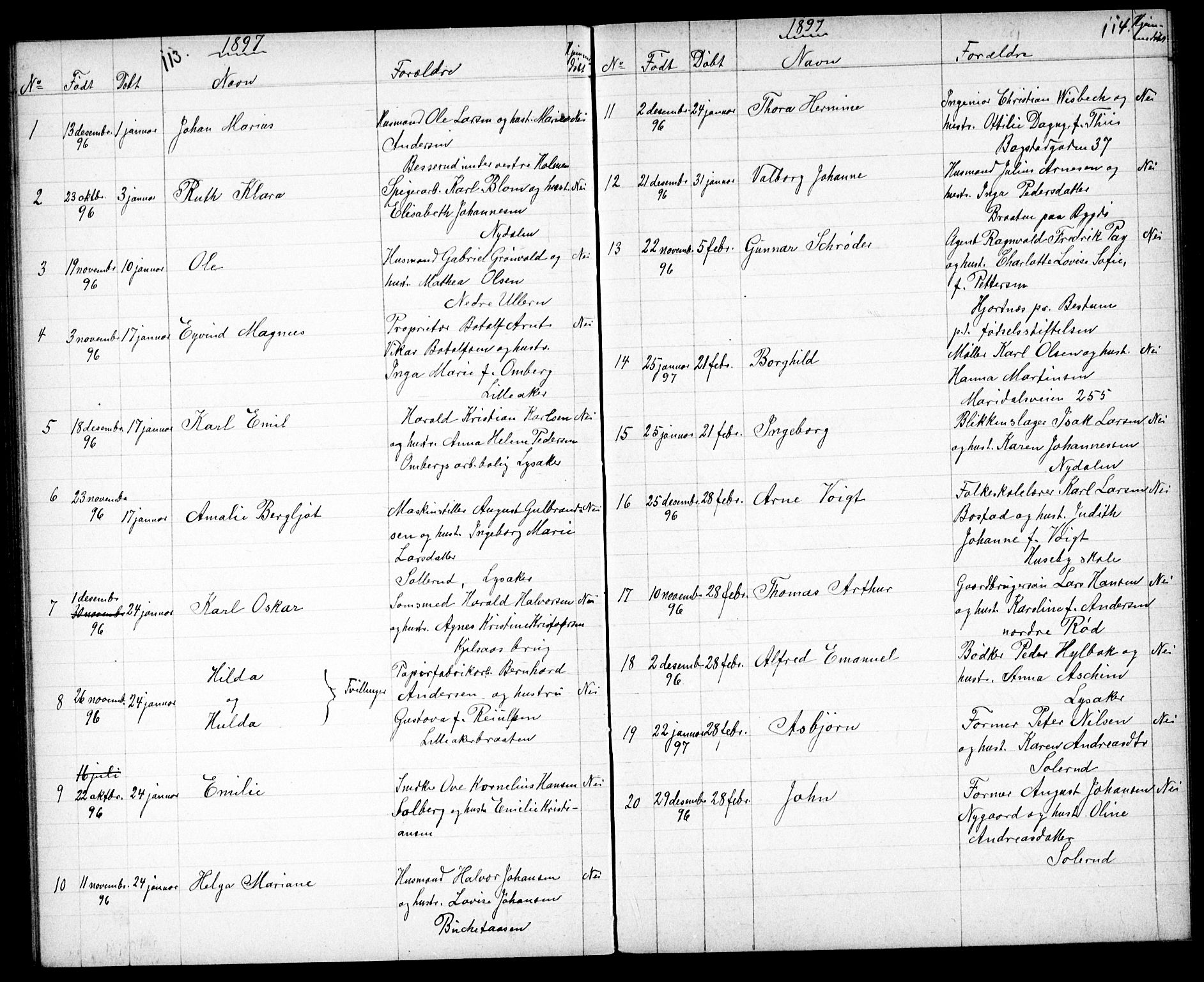 Vestre Aker prestekontor Kirkebøker, SAO/A-10025/G/Ga/L0004: Parish register (copy) no. I 4, 1891-1903, p. 113-114