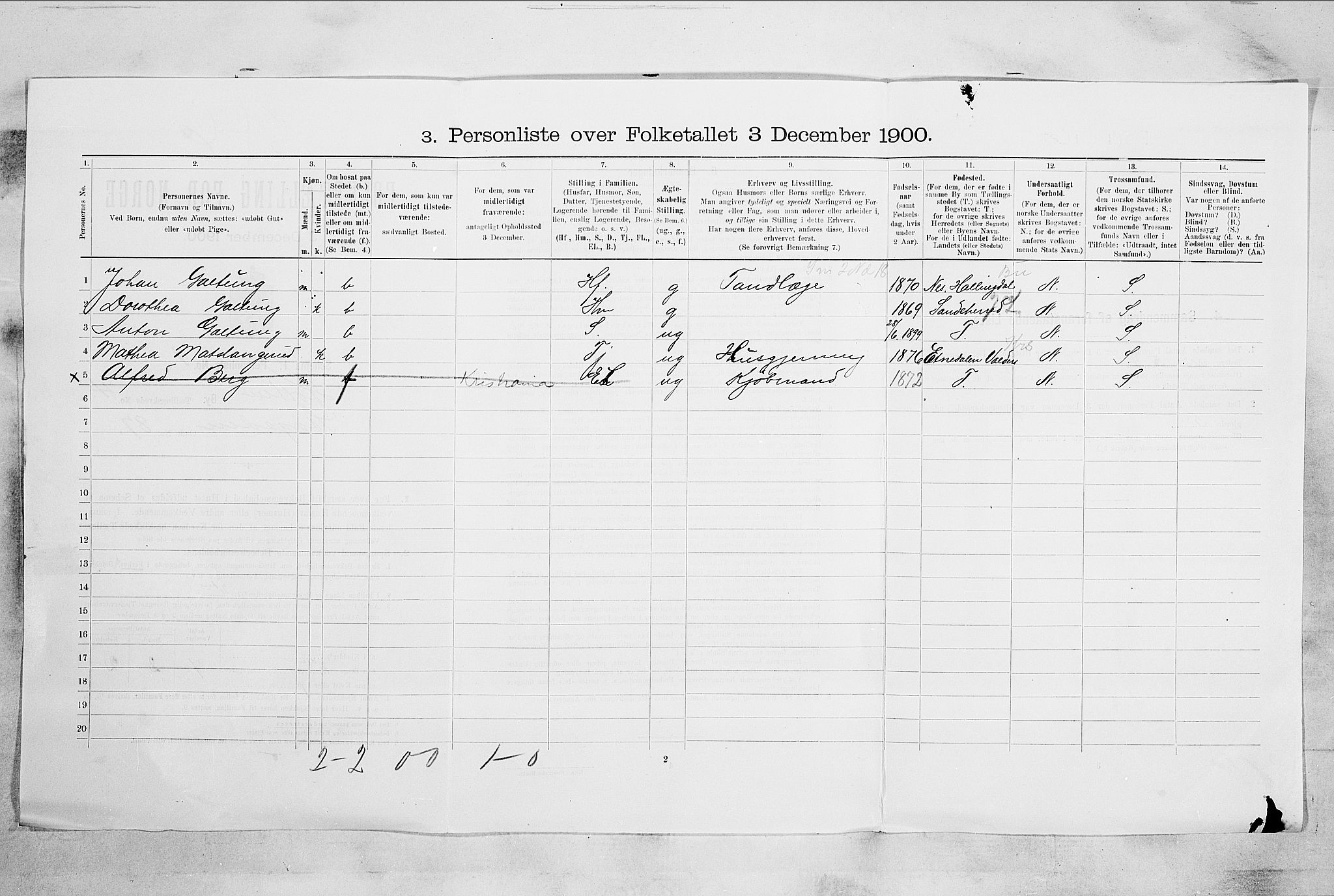 RA, 1900 census for Horten, 1900, p. 3191