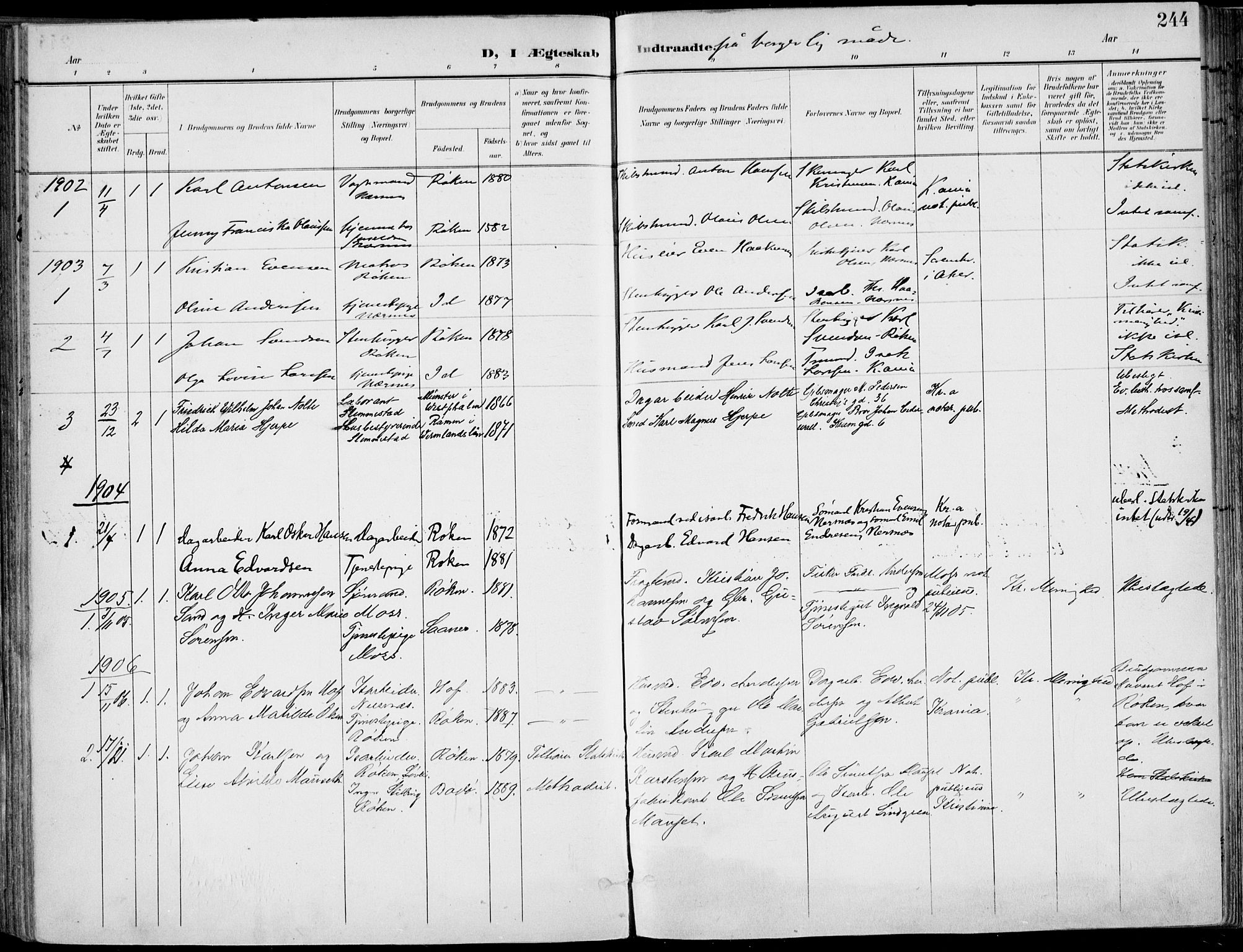 Røyken kirkebøker, SAKO/A-241/F/Fa/L0009: Parish register (official) no. 9, 1898-1911, p. 244