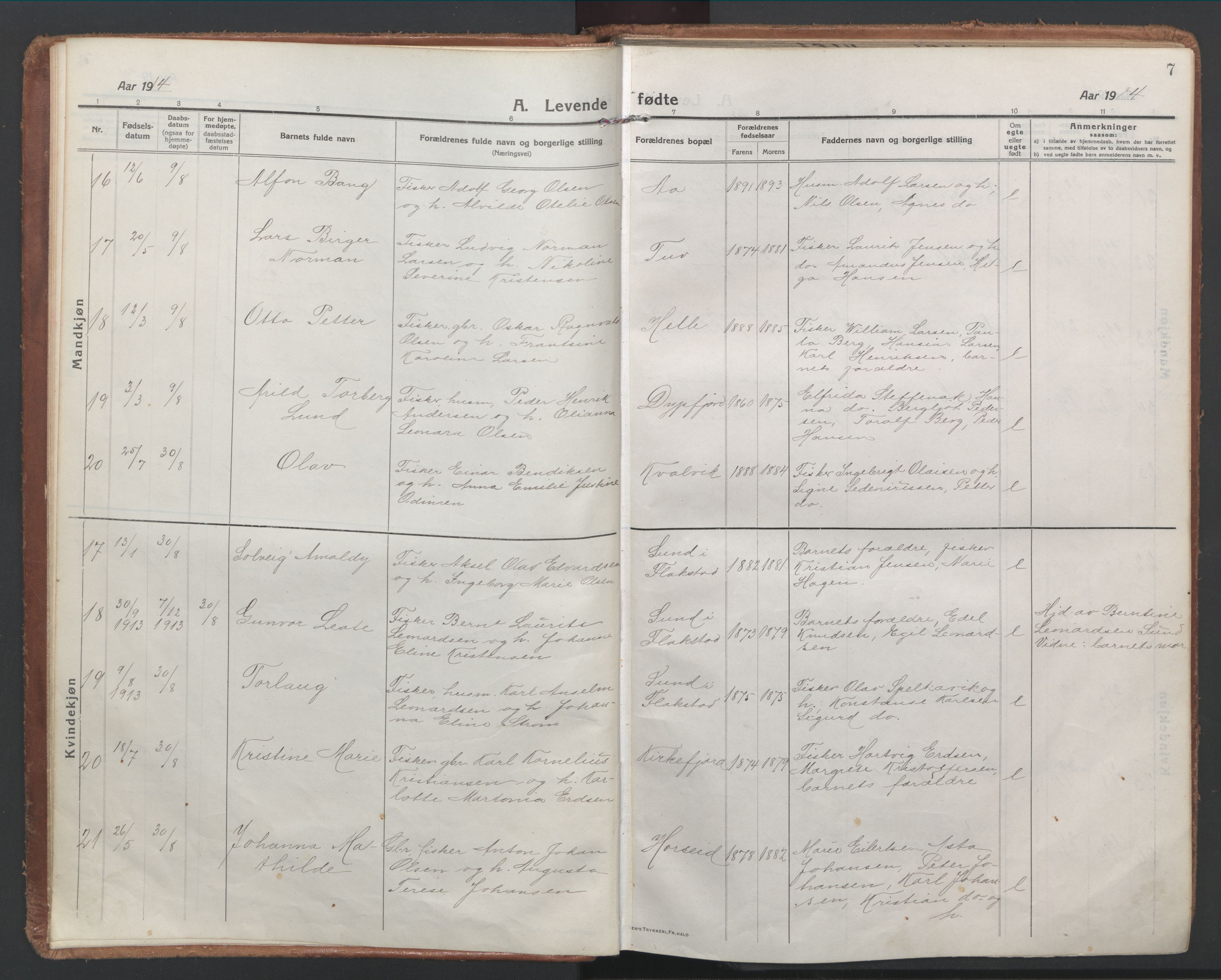 Ministerialprotokoller, klokkerbøker og fødselsregistre - Nordland, SAT/A-1459/886/L1222: Parish register (official) no. 886A04, 1914-1926, p. 7