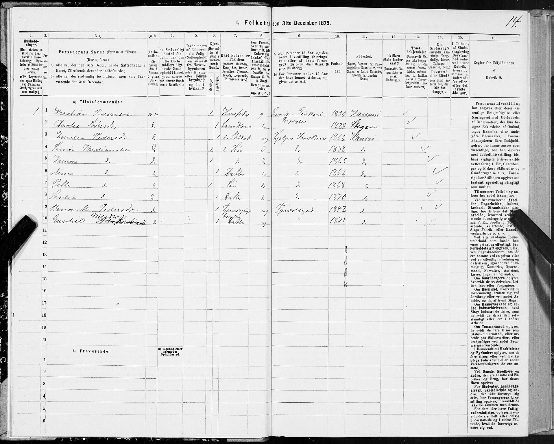 SAT, 1875 census for 1849P Hamarøy, 1875, p. 1014