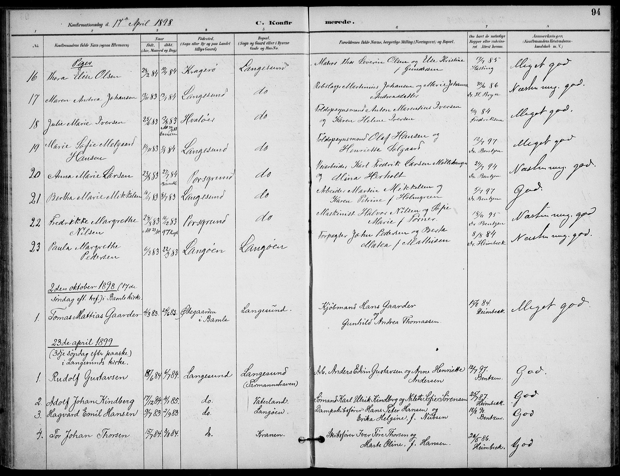 Langesund kirkebøker, SAKO/A-280/F/Fa/L0003: Parish register (official) no. 3, 1893-1907, p. 94