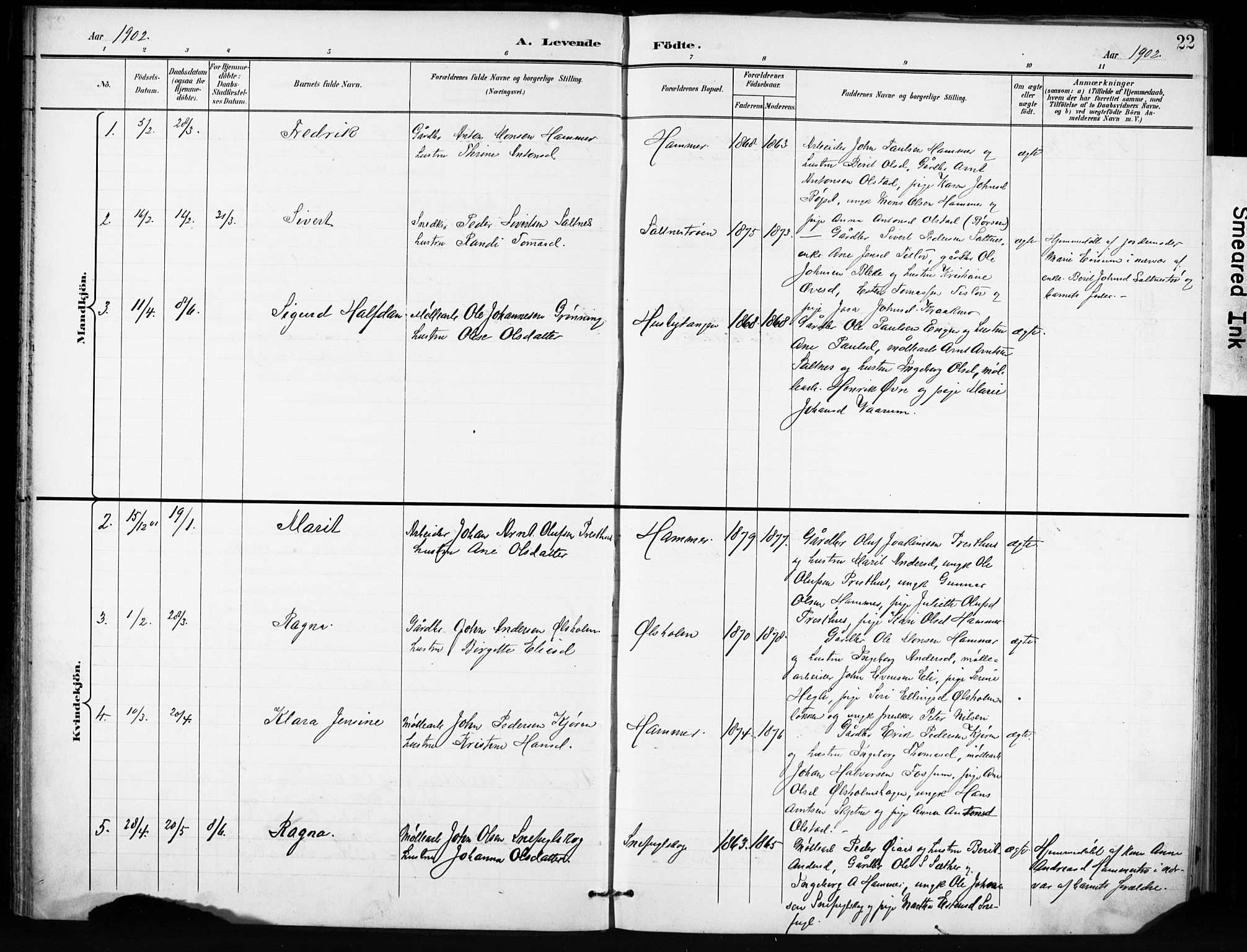 Ministerialprotokoller, klokkerbøker og fødselsregistre - Sør-Trøndelag, SAT/A-1456/666/L0787: Parish register (official) no. 666A05, 1895-1908, p. 22