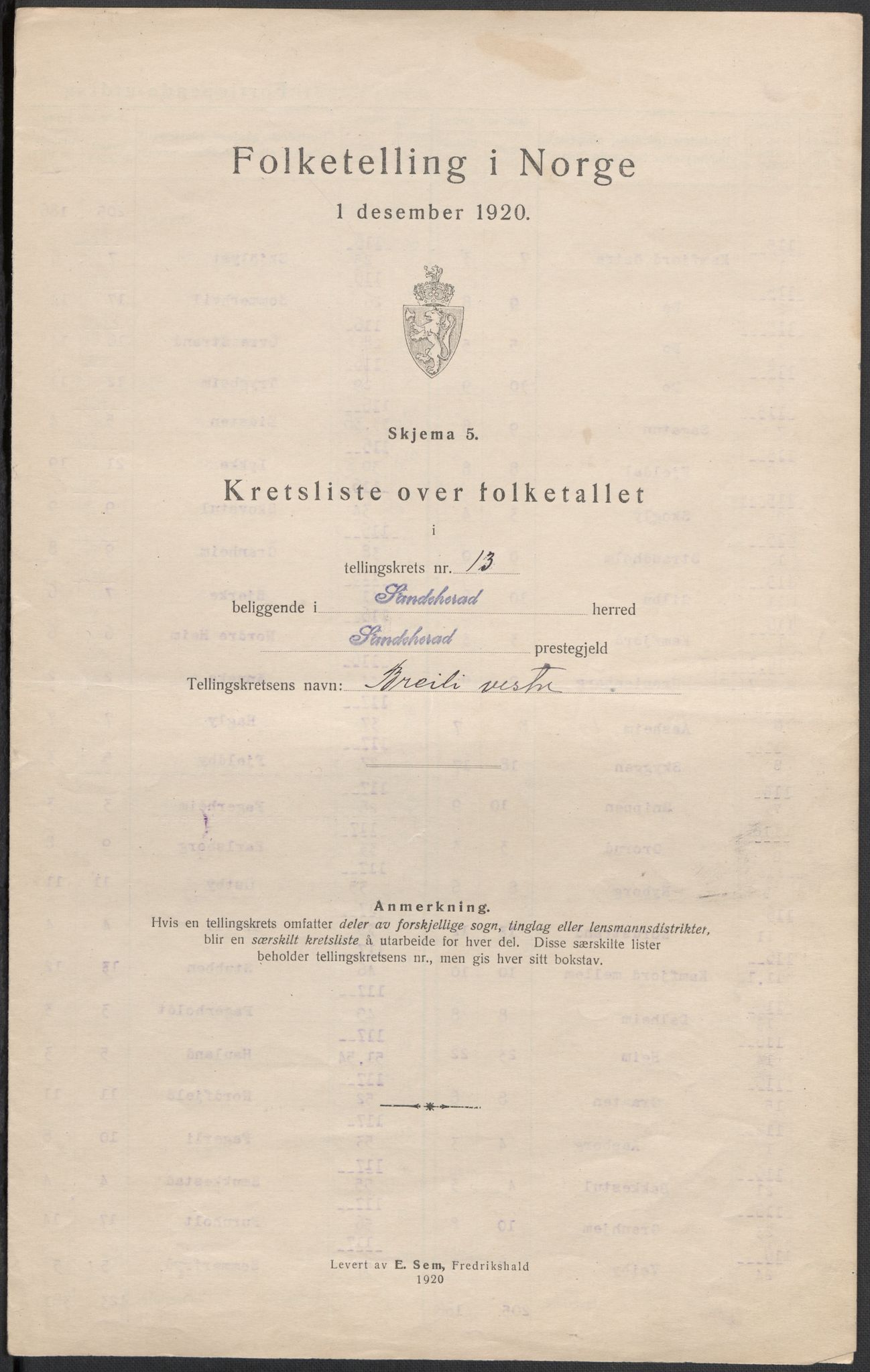 SAKO, 1920 census for Sandeherred, 1920, p. 60