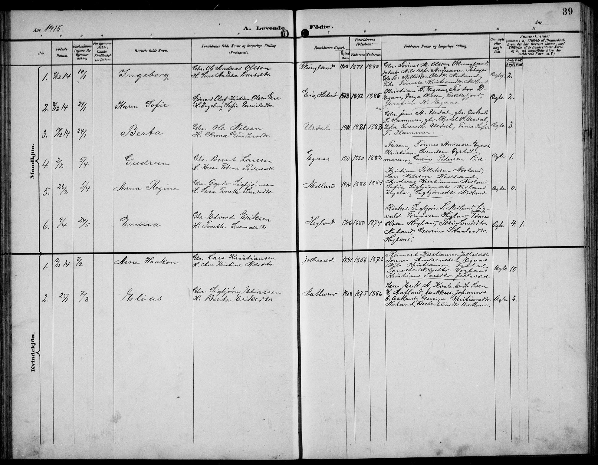 Bakke sokneprestkontor, AV/SAK-1111-0002/F/Fb/Fbb/L0004: Parish register (copy) no. B 4, 1896-1927, p. 39