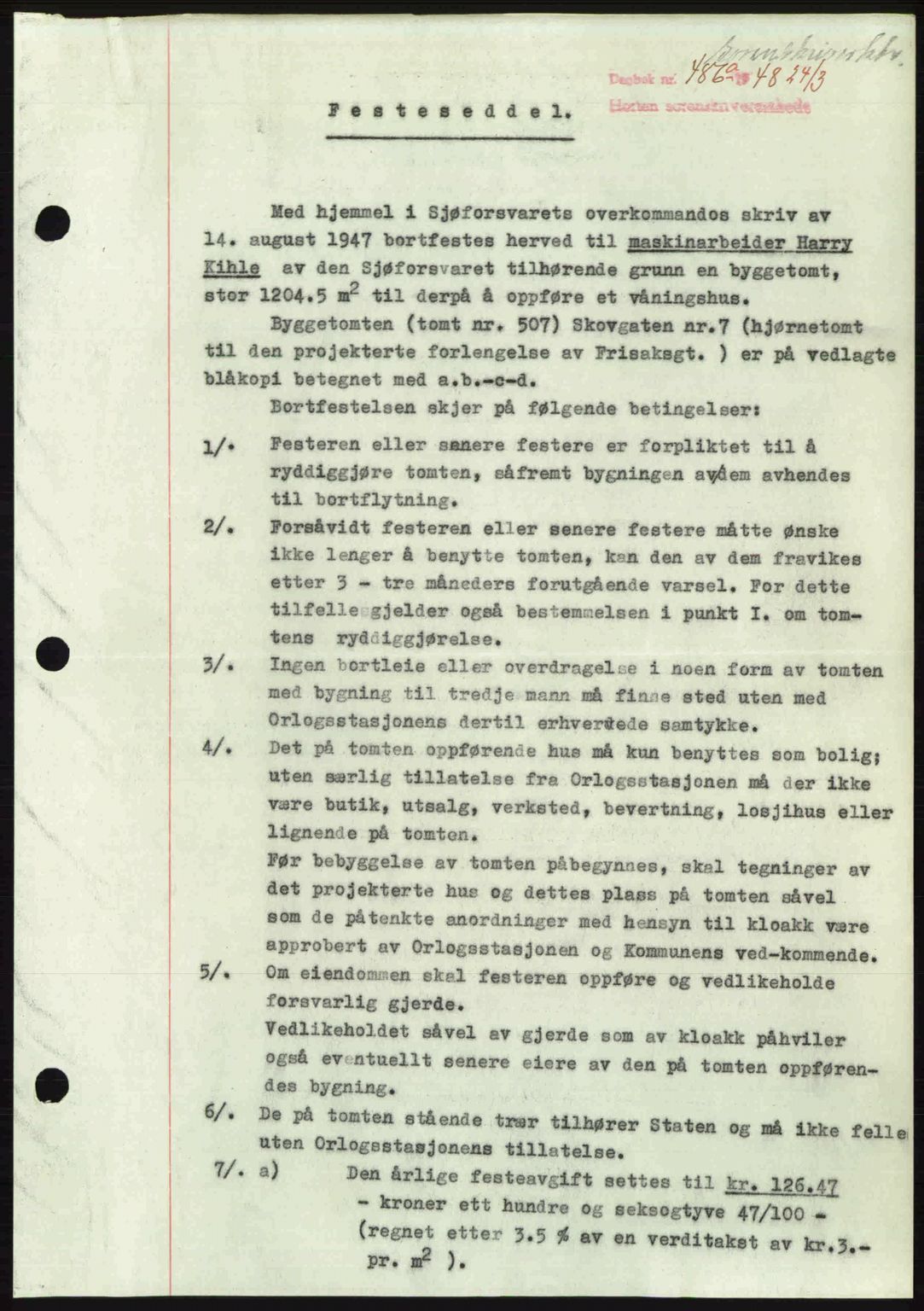 Horten sorenskriveri, AV/SAKO-A-133/G/Ga/Gaa/L0010: Mortgage book no. A-10, 1947-1948, Diary no: : 486/1948