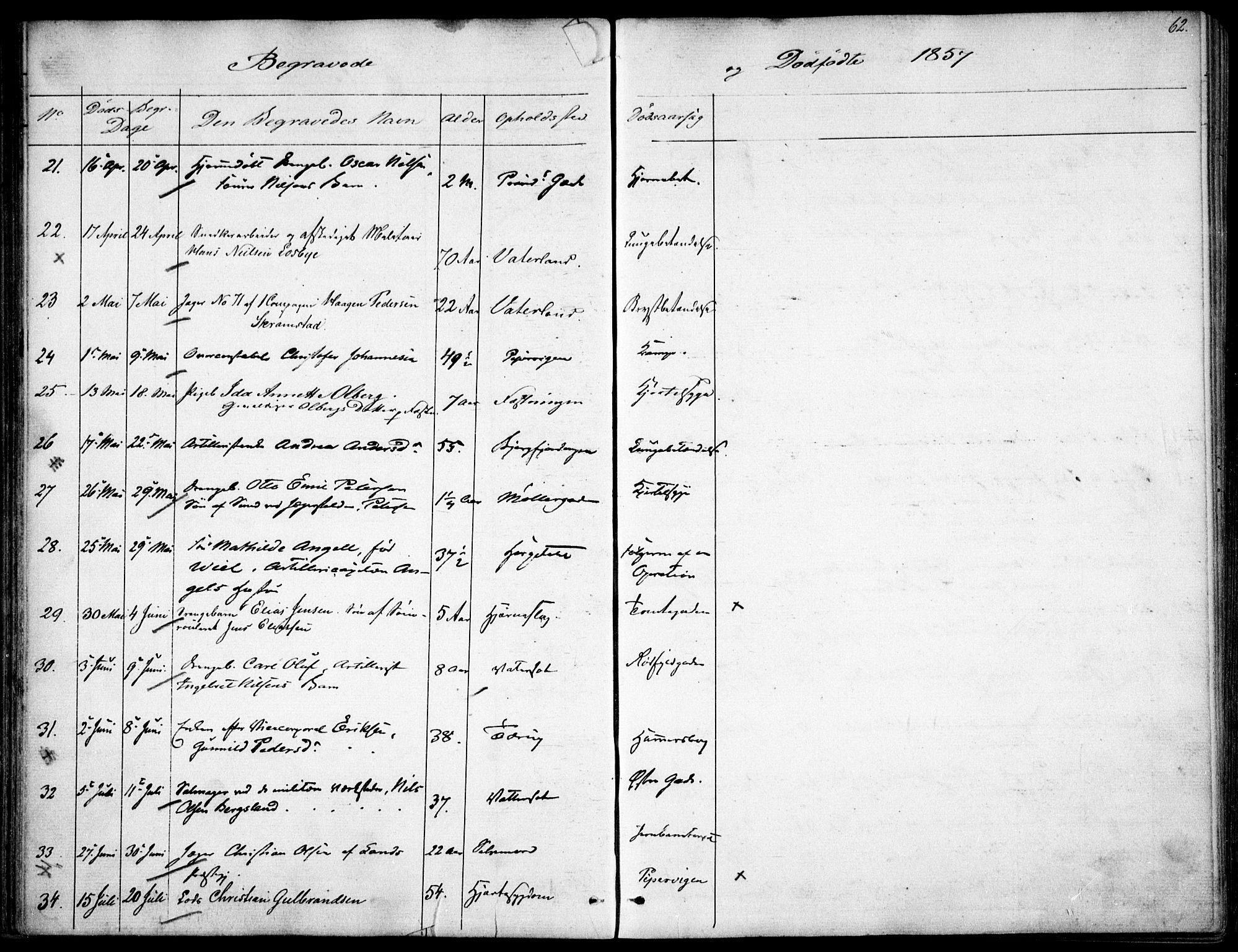 Garnisonsmenigheten Kirkebøker, AV/SAO-A-10846/F/Fa/L0009: Parish register (official) no. 9, 1842-1859, p. 62