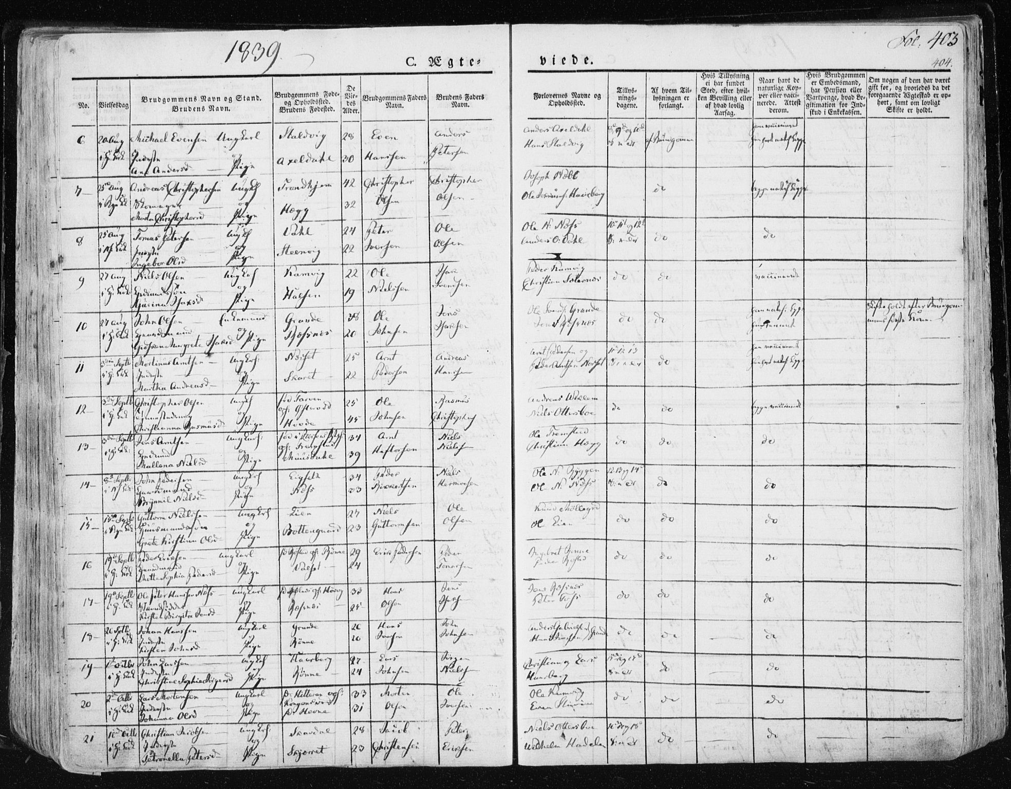 Ministerialprotokoller, klokkerbøker og fødselsregistre - Sør-Trøndelag, AV/SAT-A-1456/659/L0735: Parish register (official) no. 659A05, 1826-1841, p. 403