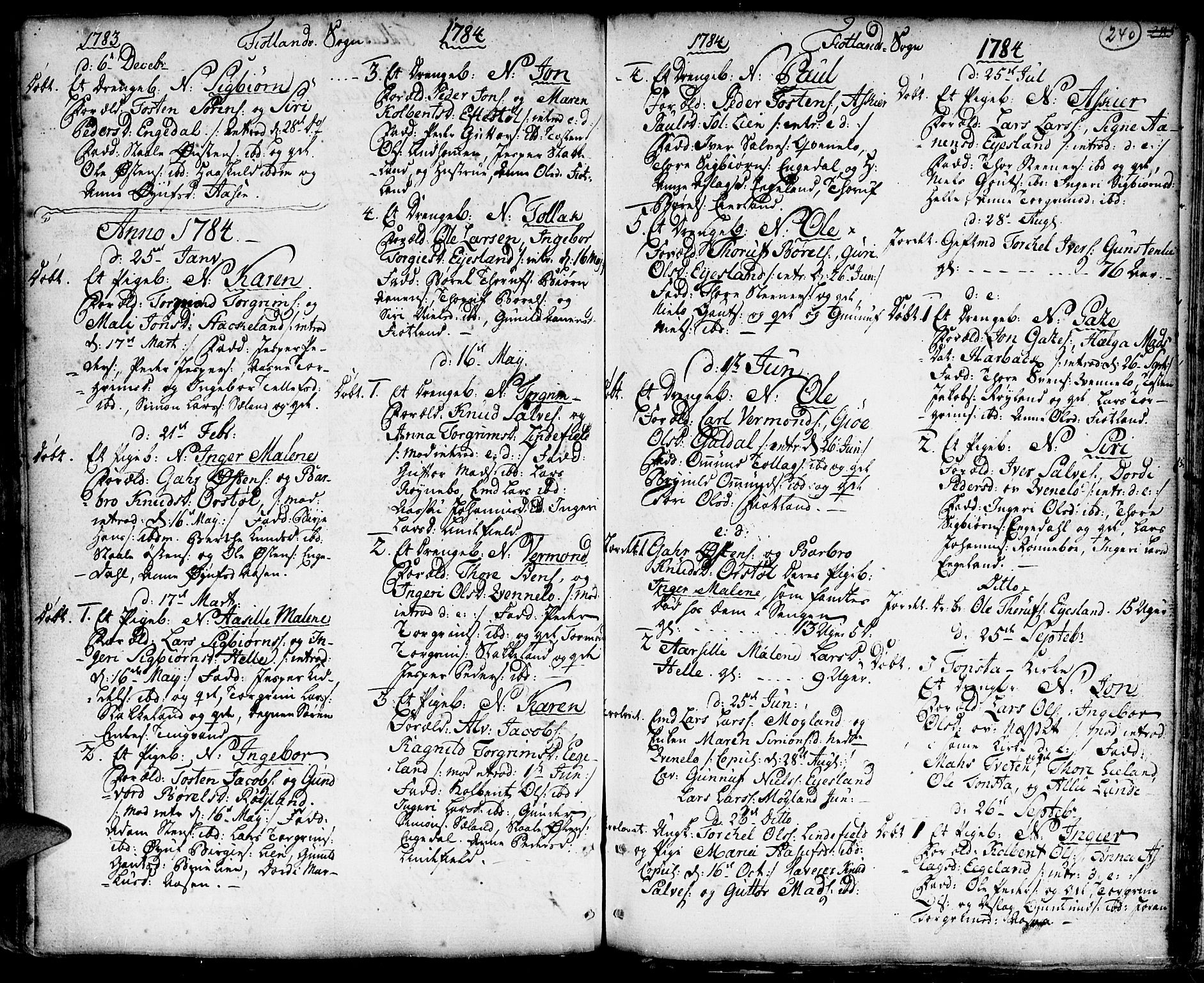 Hægebostad sokneprestkontor, SAK/1111-0024/F/Fa/Faa/L0001: Parish register (official) no. A 1 /3, 1760-1826, p. 240