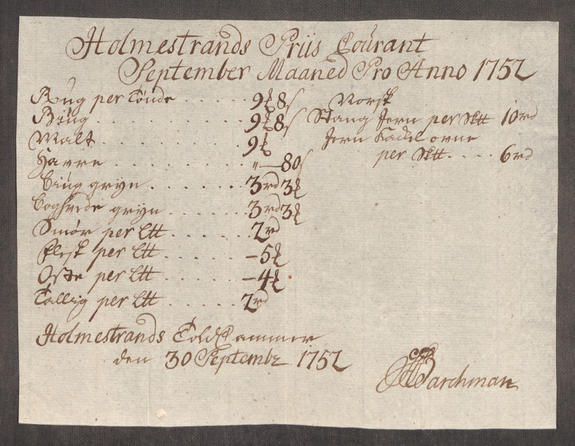 Rentekammeret inntil 1814, Realistisk ordnet avdeling, RA/EA-4070/Oe/L0004: [Ø1]: Priskuranter, 1749-1752, p. 880