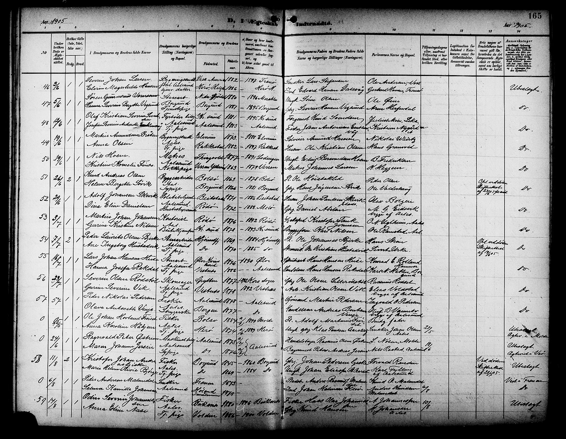 Ministerialprotokoller, klokkerbøker og fødselsregistre - Møre og Romsdal, AV/SAT-A-1454/529/L0469: Parish register (copy) no. 529C06, 1898-1906, p. 165