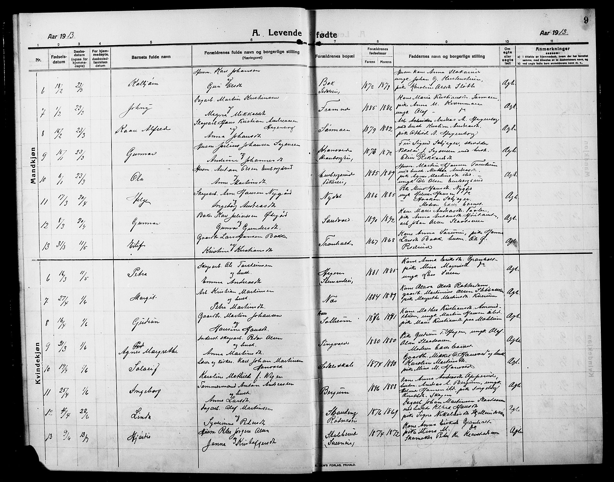 Søndre Land prestekontor, AV/SAH-PREST-122/L/L0006: Parish register (copy) no. 6, 1912-1925, p. 9