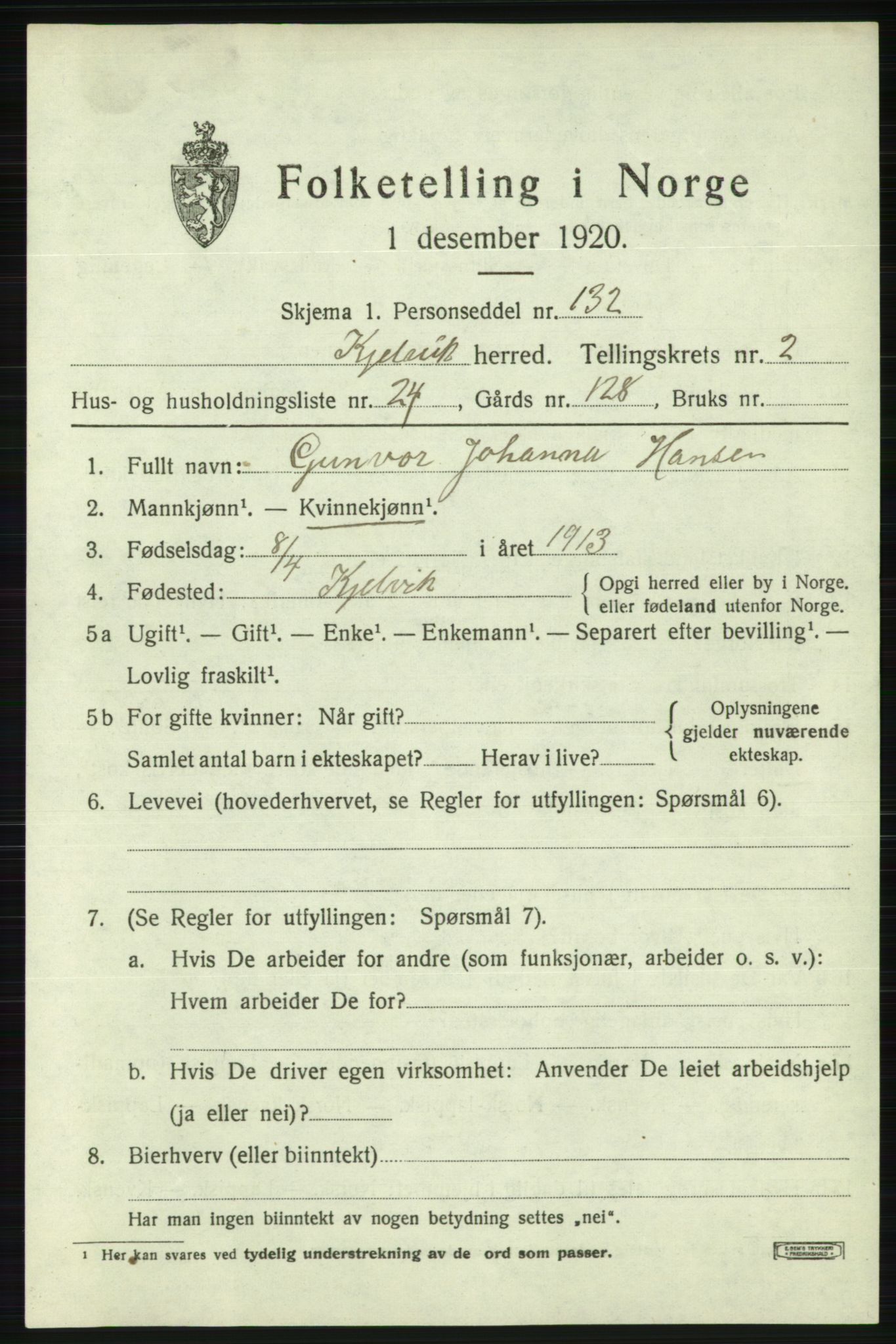 SATØ, 1920 census for Kjelvik, 1920, p. 1649