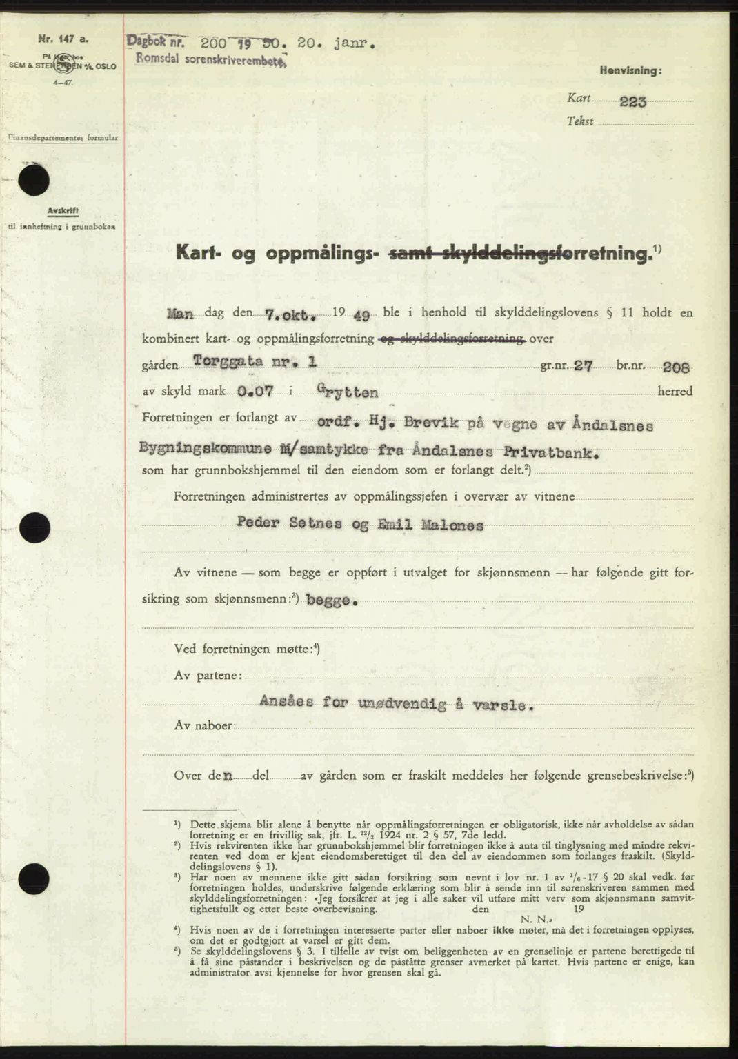 Romsdal sorenskriveri, AV/SAT-A-4149/1/2/2C: Mortgage book no. A32, 1950-1950, Diary no: : 200/1950