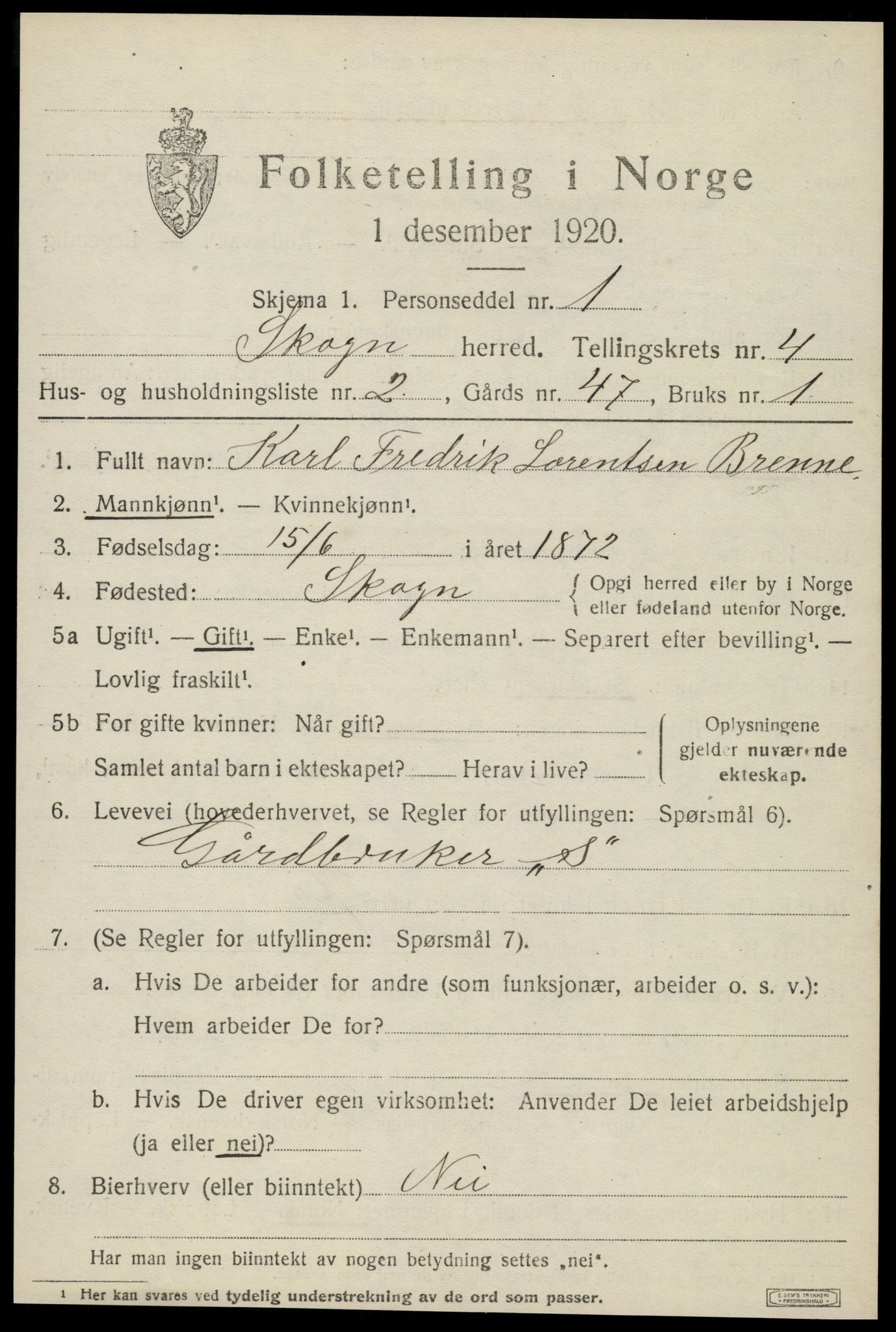 SAT, 1920 census for Skogn, 1920, p. 5851