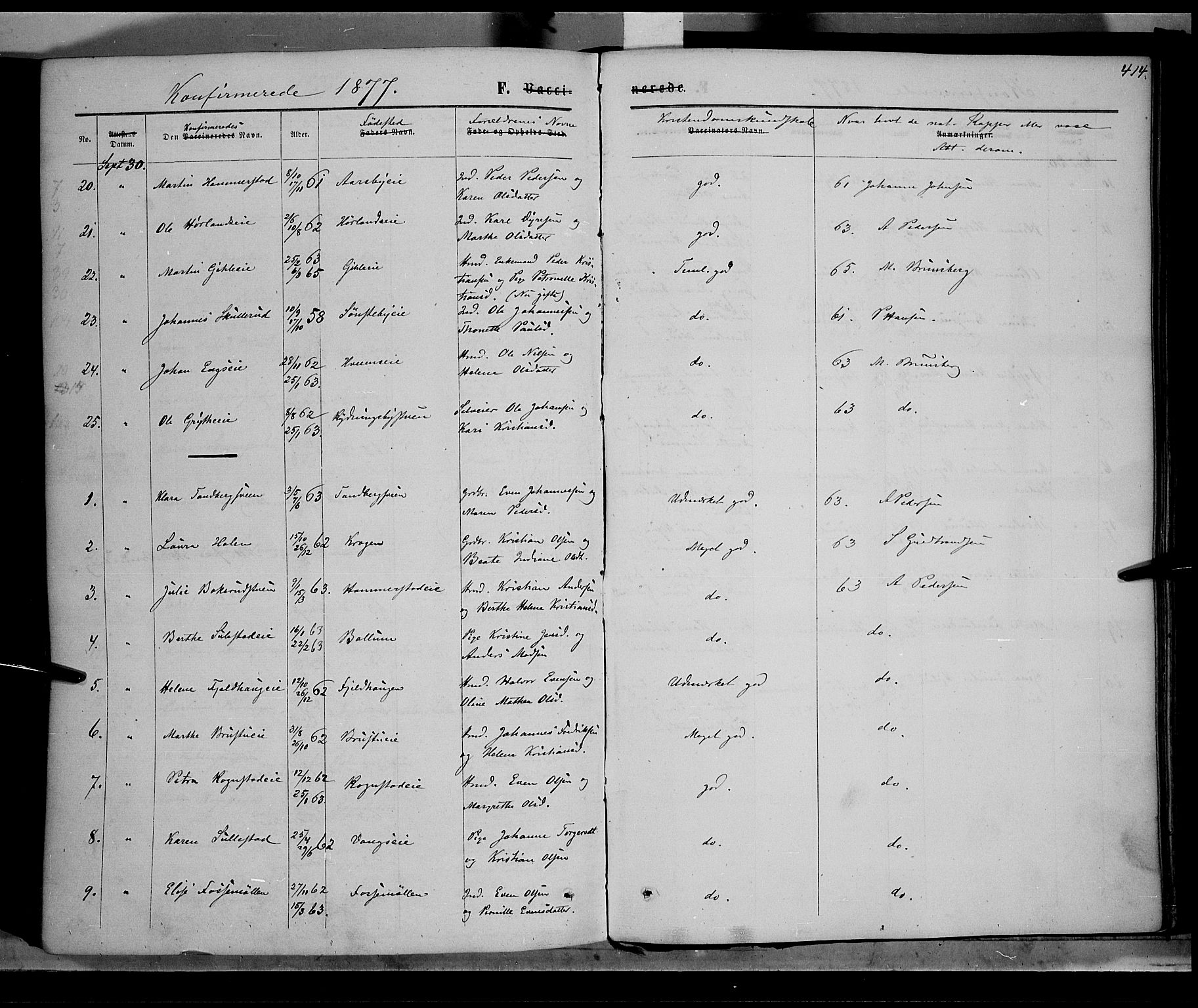 Østre Toten prestekontor, AV/SAH-PREST-104/H/Ha/Haa/L0005: Parish register (official) no. 5, 1866-1877, p. 414