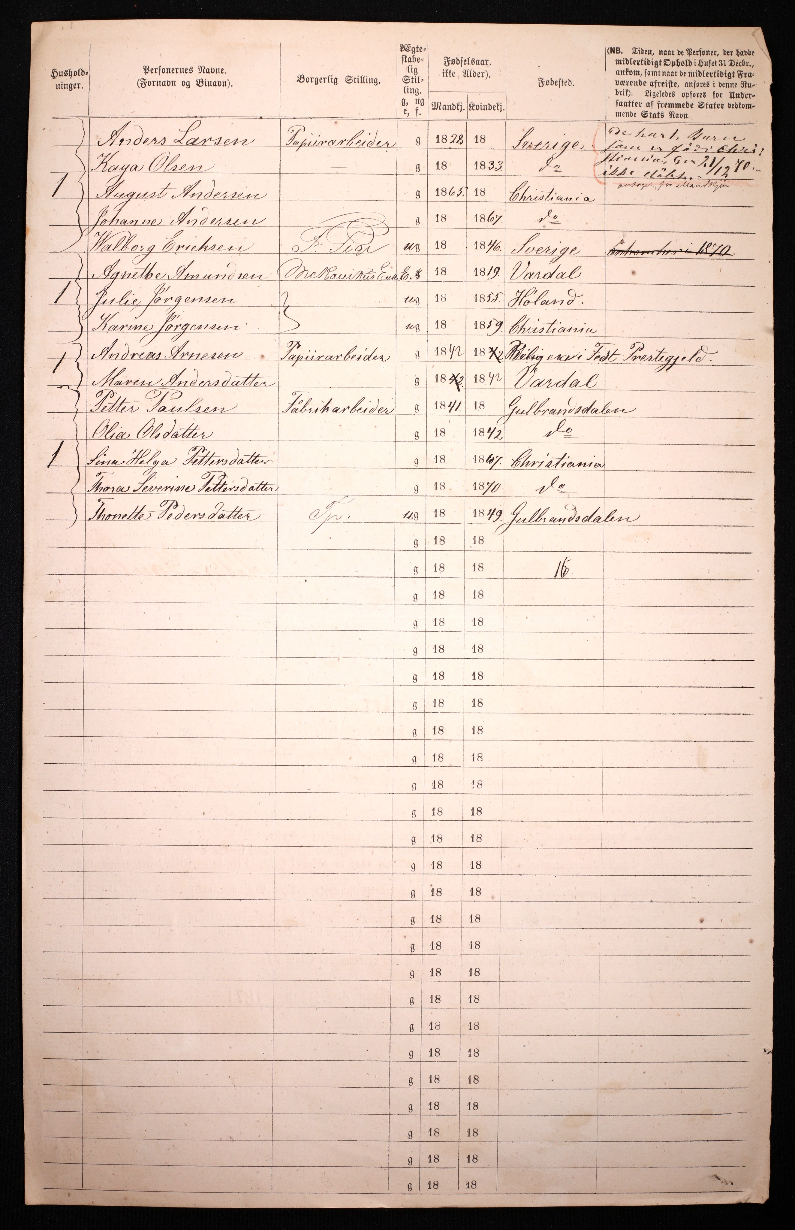 RA, 1870 census for 0301 Kristiania, 1870, p. 405