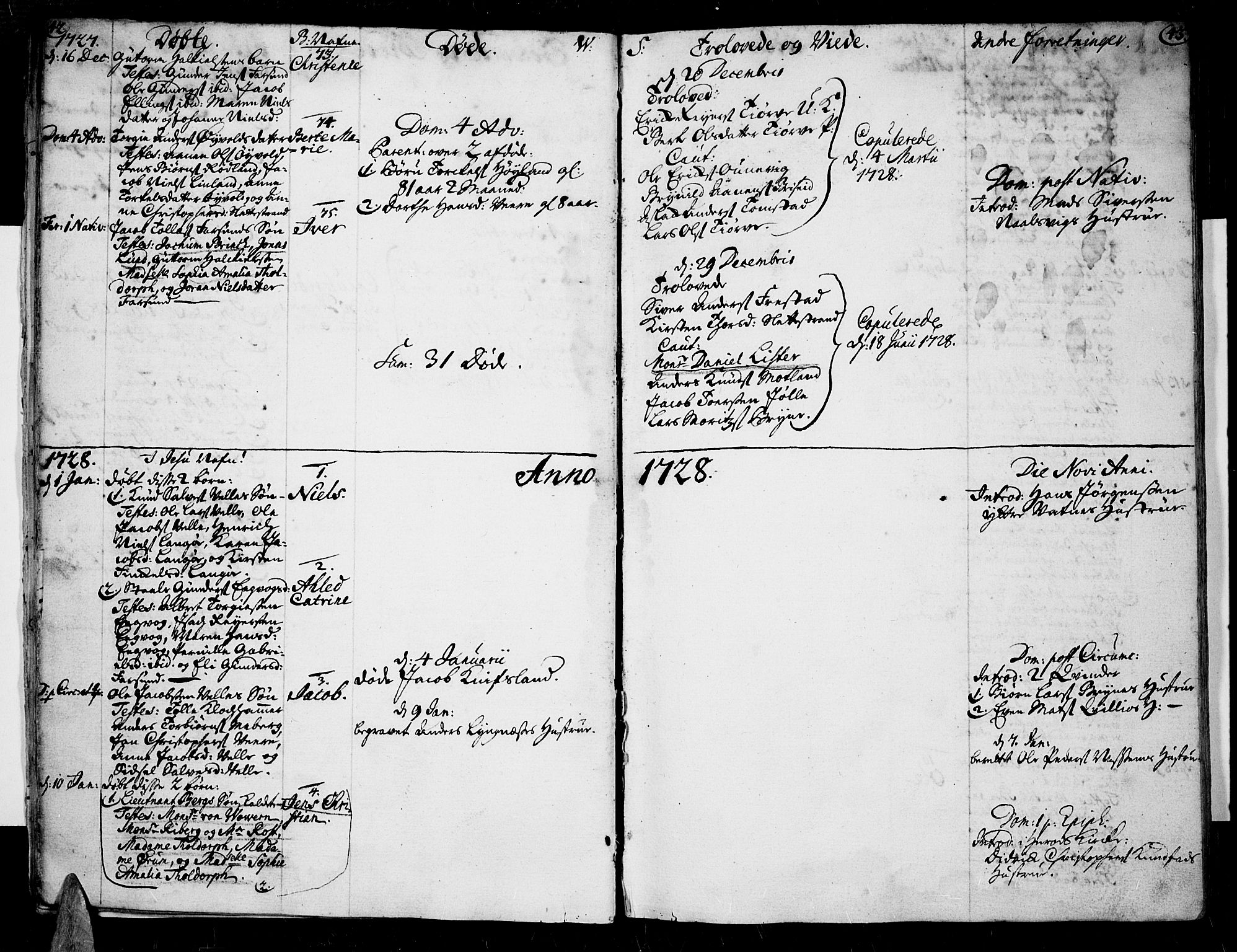 Lista sokneprestkontor, AV/SAK-1111-0027/F/Fa/L0002: Parish register (official) no. A 2 /1, 1726-1742, p. 42-43