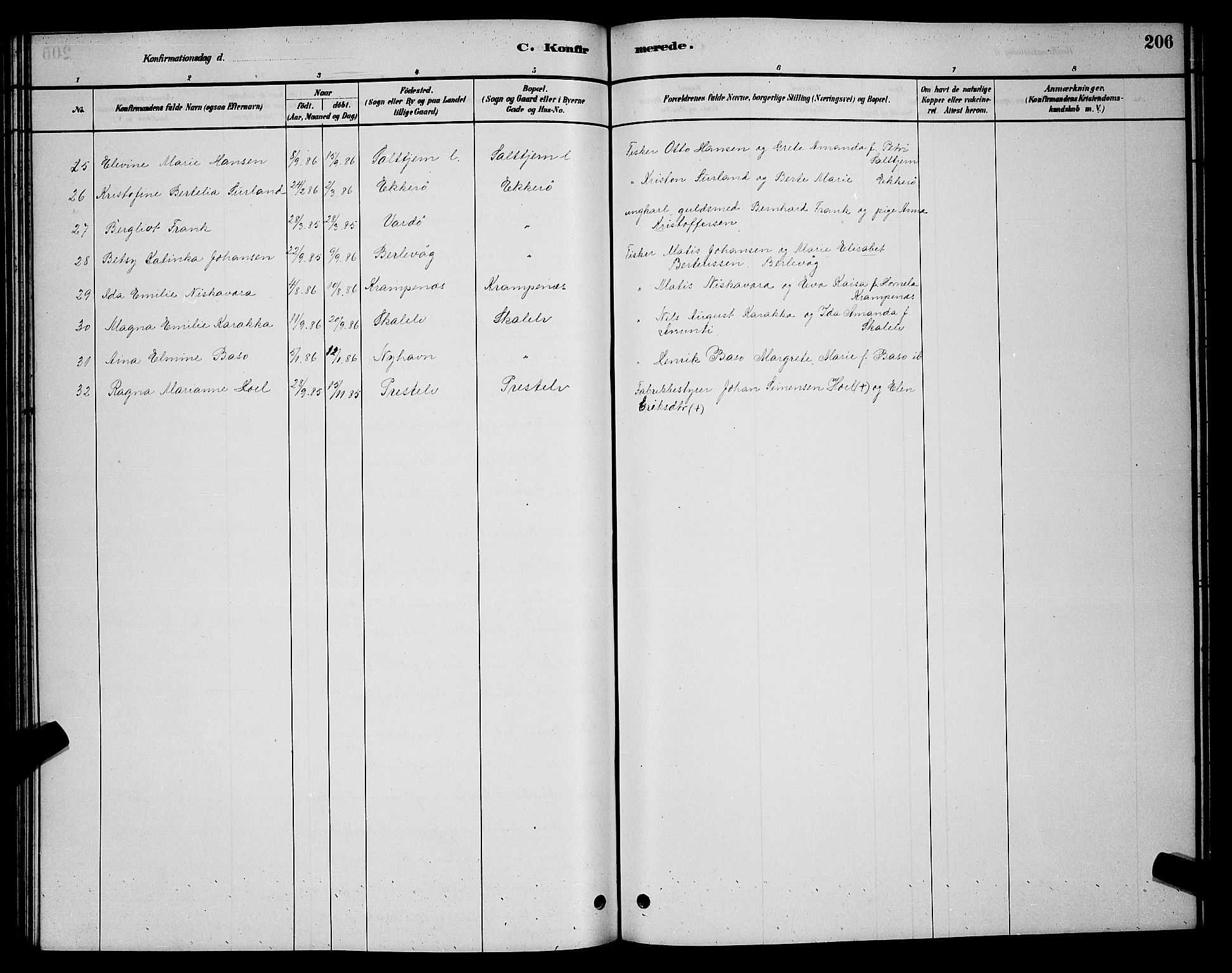 Vadsø sokneprestkontor, SATØ/S-1325/H/Hb/L0003klokker: Parish register (copy) no. 3, 1881-1901, p. 206